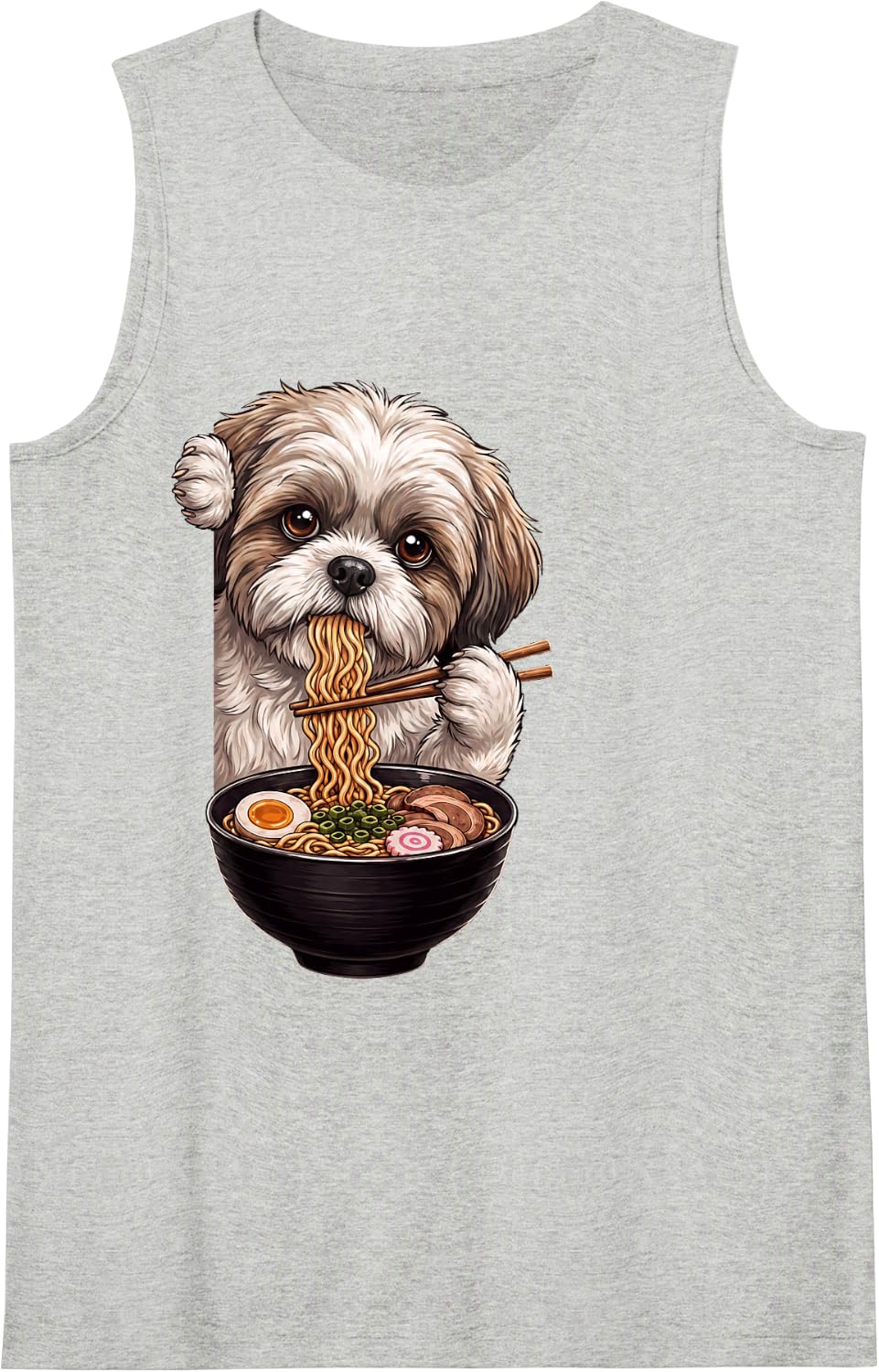 Shih Tzu Dog Peeking Ramen Bowl Anime Japanese Food Lover Sleeveless Tank Top - Heather Grey