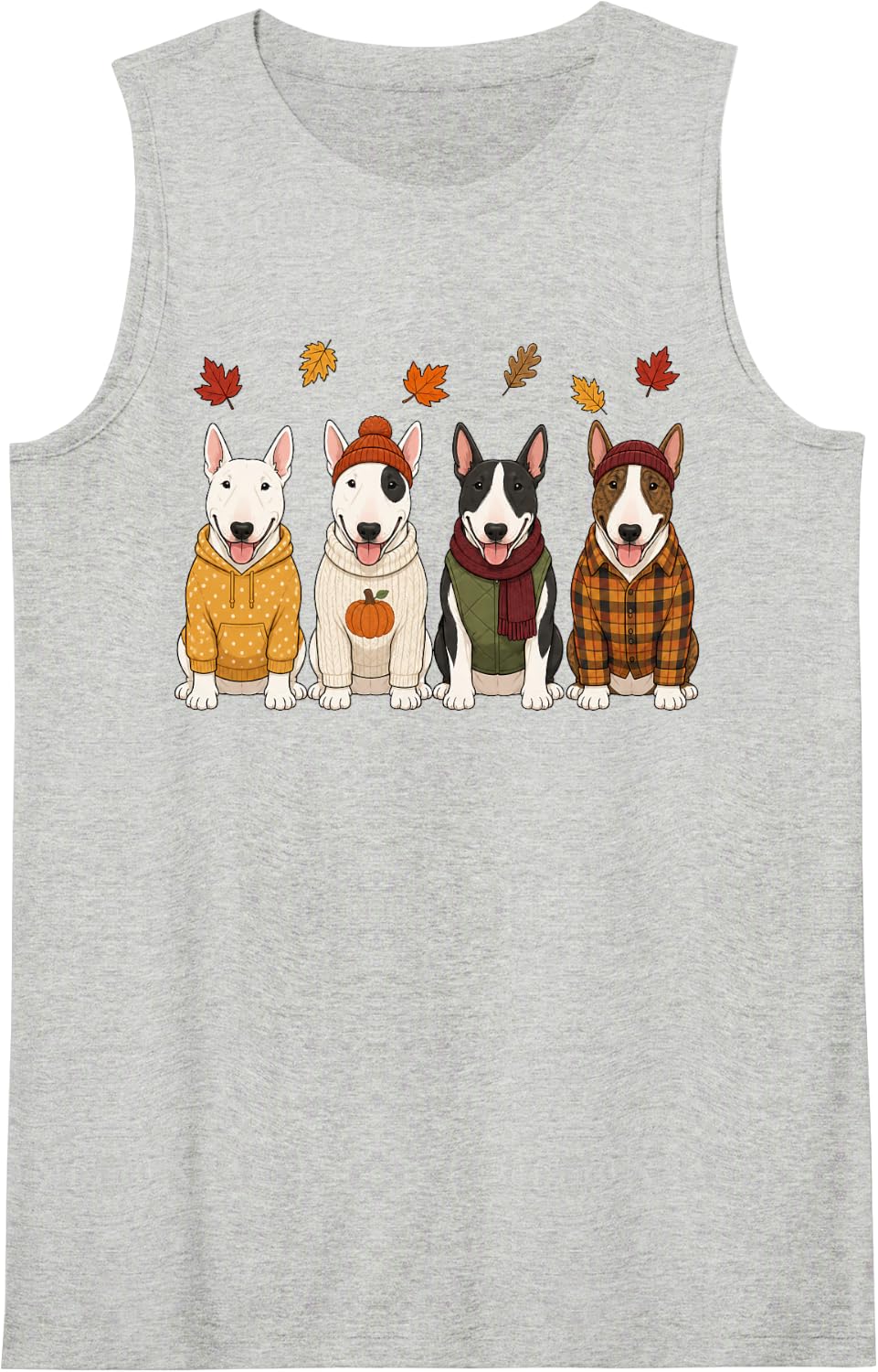 Bull Terrier Fall Autumn Season Pumpkin Dog Sleeveless Tank Top - Heather Grey
