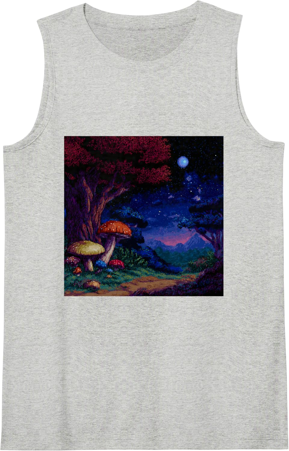 Pixel Art Mushroom Forest Night Sky Retro Landscape Tank Top - Heather Grey