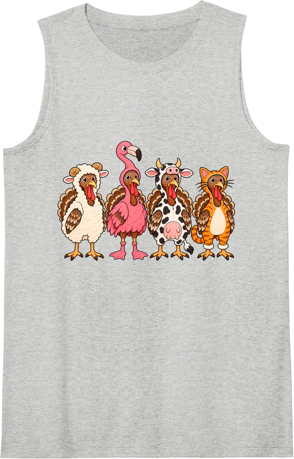 Turkeys Disguise Funny Thanksgiving Flamingo Sheep Cow Cat Sleeveless Tank Top - Heather Grey