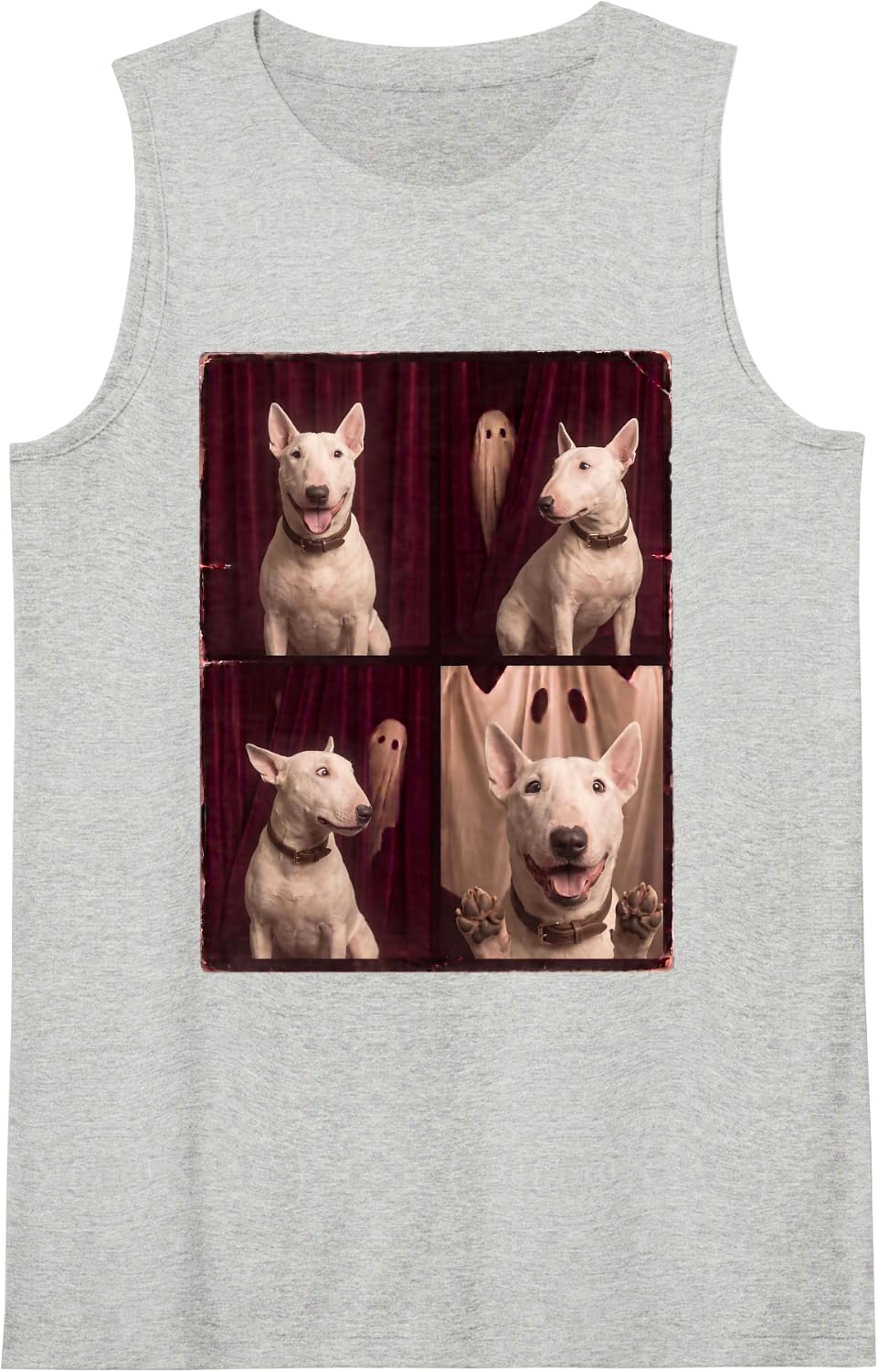 Funny Bull Terrier Halloween Ghost Photoshoot Sleeveless Tank Top - Heather Grey