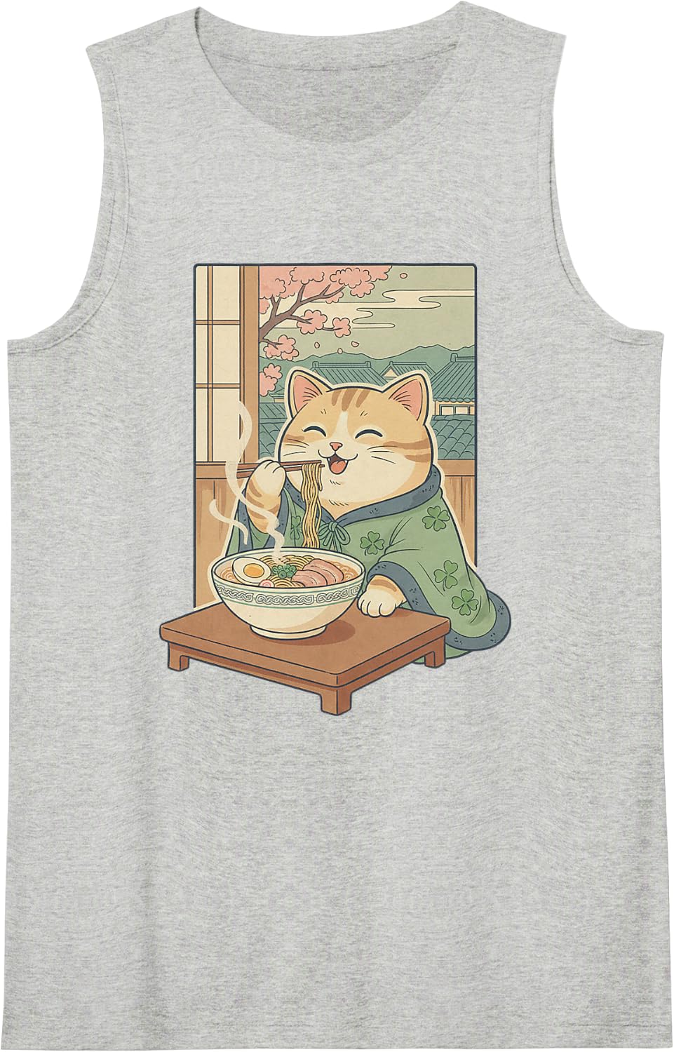 Cute Ramen Cat Valentine Heart Japanese Food Boy Girls Teens Tank Top - Heather Grey