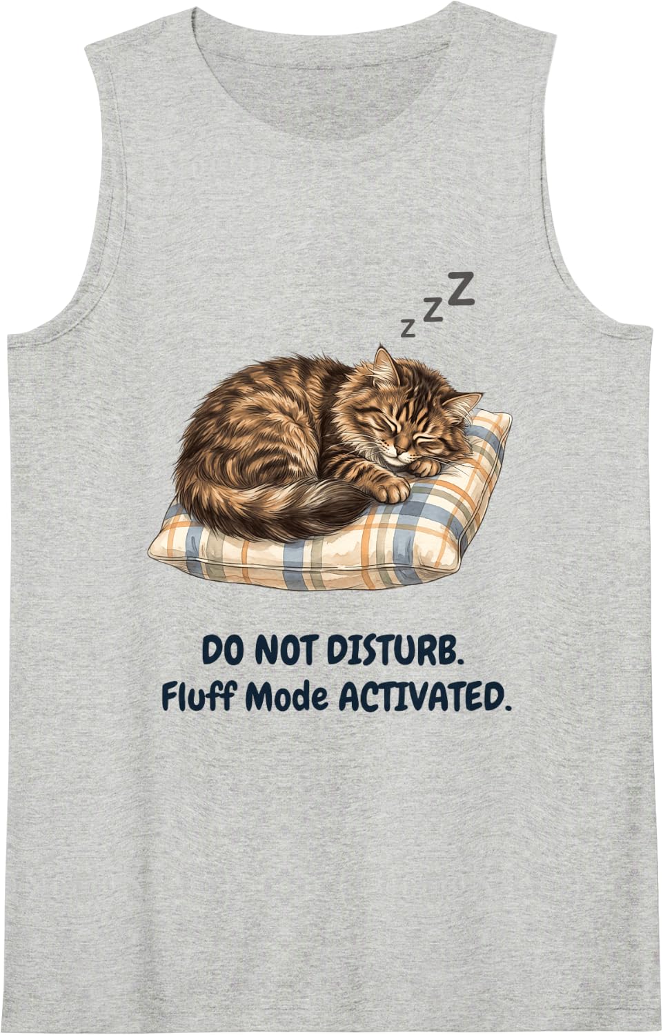 Do Not Disturb Fluff Mode Activated Sleepy Cat Lover Sleeveless Tank Top - Heather Grey
