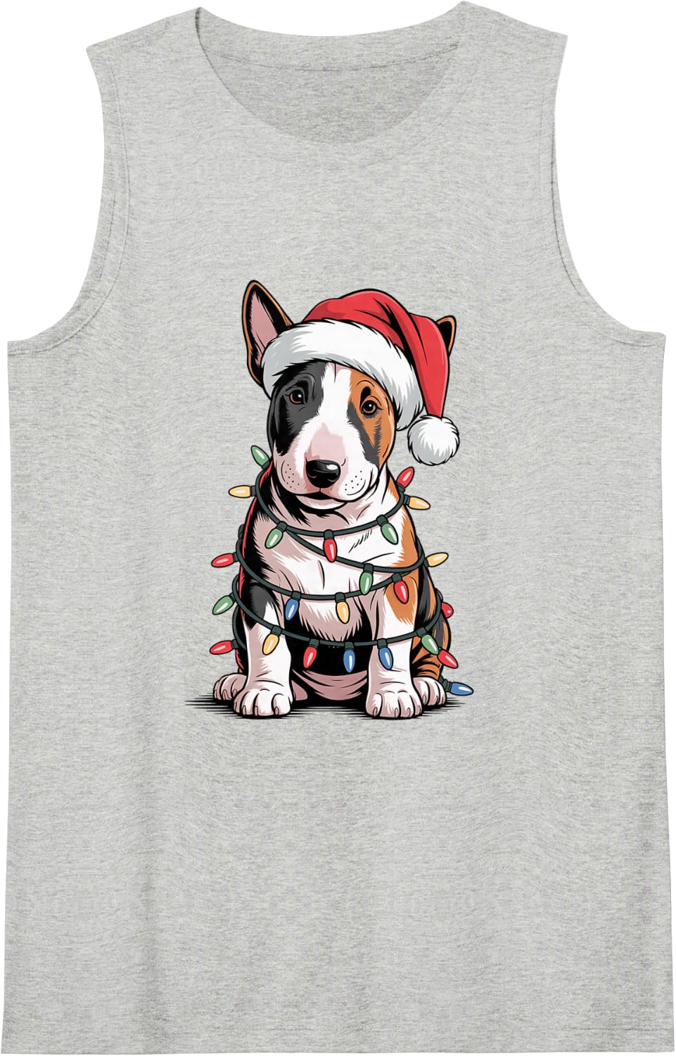 Cute Funny Bull Terrier Puppy Santa Lights Dog Mom Dad Lover Sleeveless Tank Top - Heather Grey