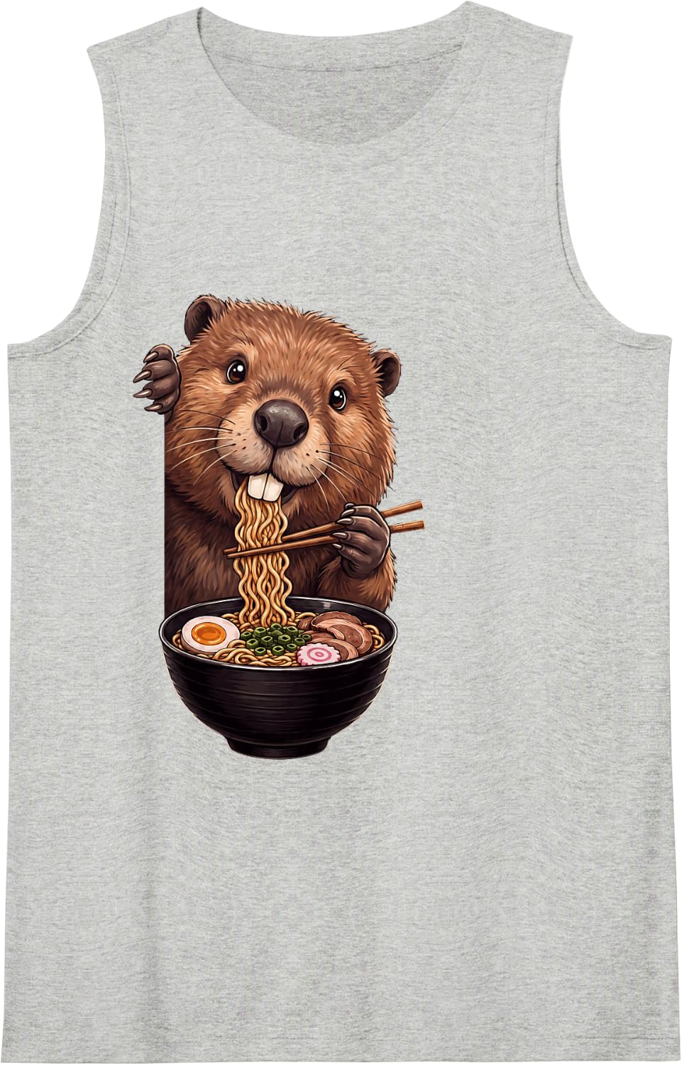 Beaver Peeking Ramen Bowl Anime Japanese Art Food Lover Sleeveless Tank Top - Heather Grey