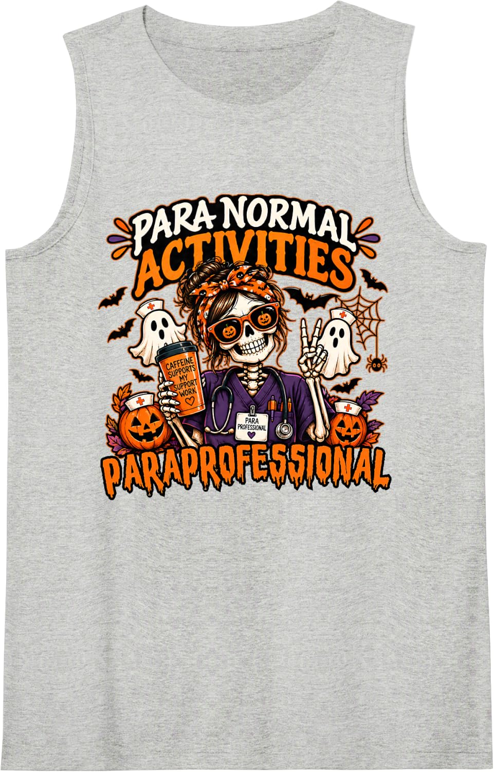 para Normal Activities Paraprofessional Halloween Spooky Sleeveless Tank Top - Heather Grey