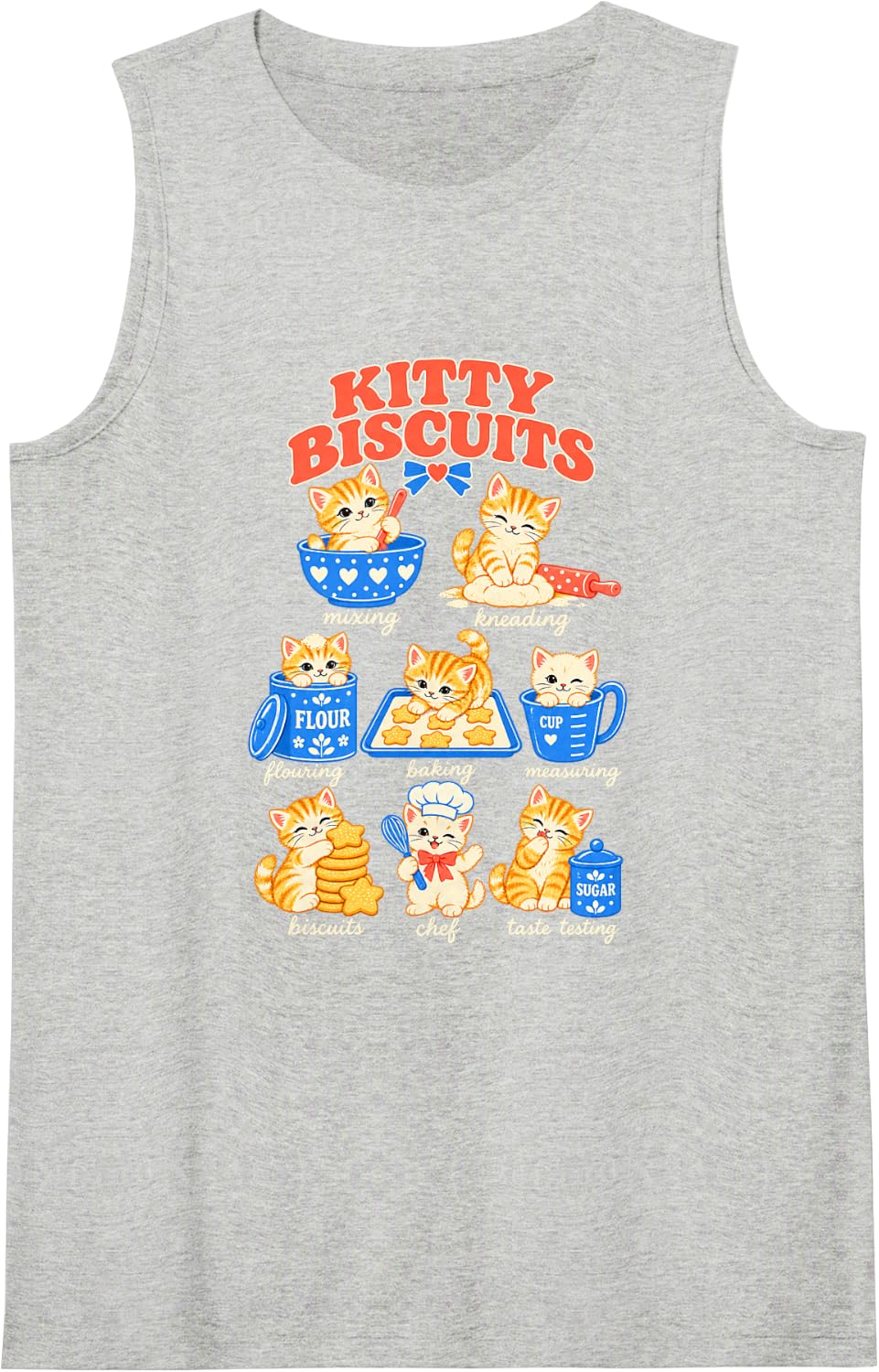 Retro Polka Dot Cat Bakery Star Cookies Cute Kitty Biscuits Sleeveless Tank Top - Heather Grey