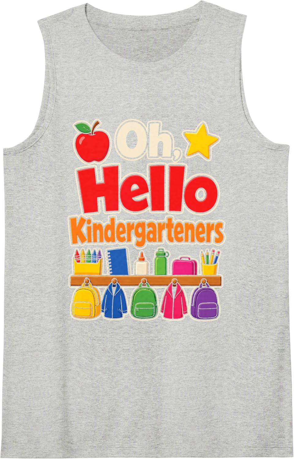 Kindergarten Teacher Oh Hello Kindergarteners Appreciation Sleeveless Tank Top - Heather Grey