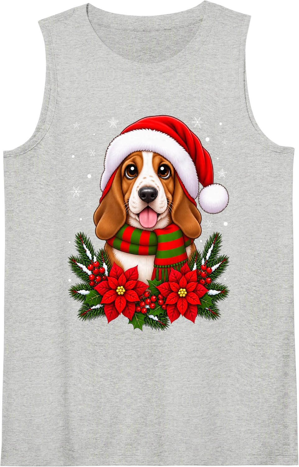 Cute Festive Flowers Santa Hat Basset Hound Dog Christmas Sleeveless Tank Top - Heather Grey