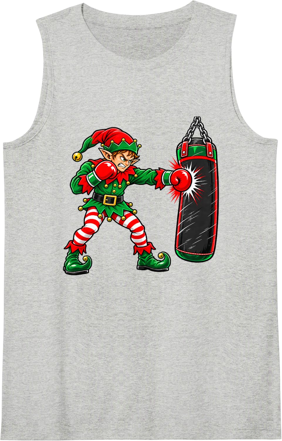 Christmas Boxing Elf Punching Bag Holiday Boxer Workout Sleeveless Tank Top - Heather Grey