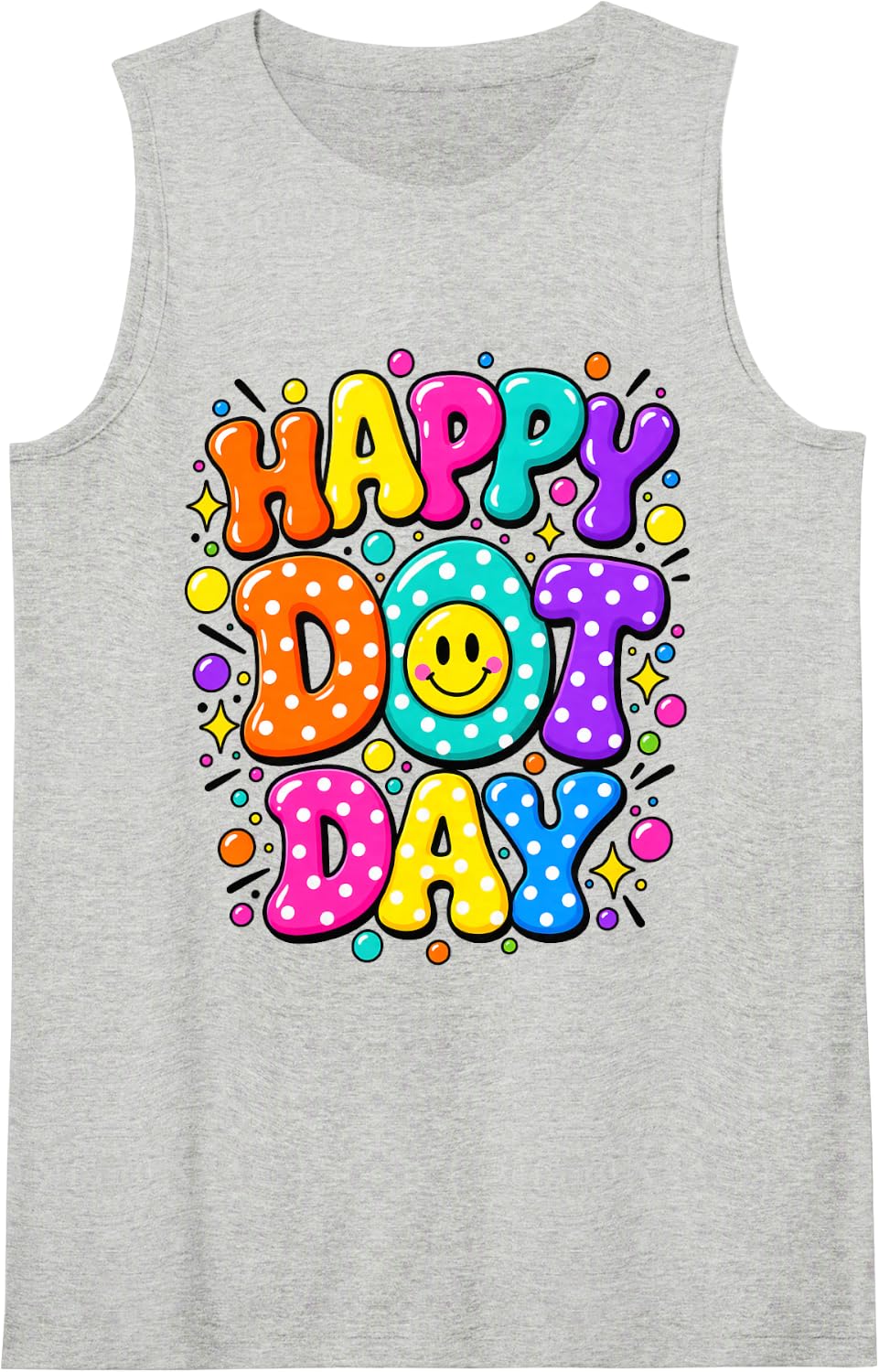 Colorful Polka Dot Smile Face Happy Dot Art Teacher Kids Sleeveless Tank Top - Heather Grey