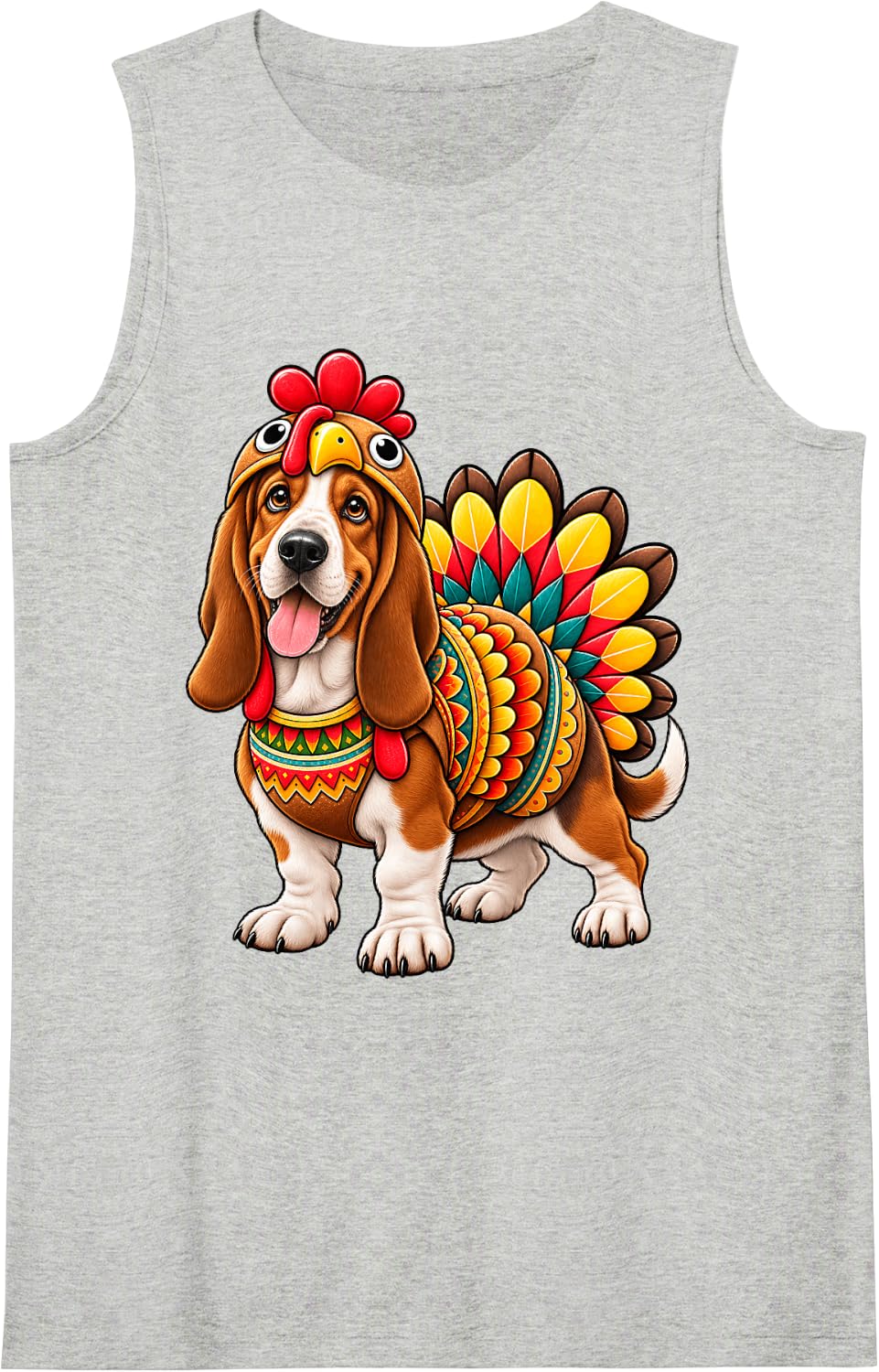 Funny Basset Hound Turkey Costume Thanksgiving Dog Lover Sleeveless Tank Top - Heather Grey