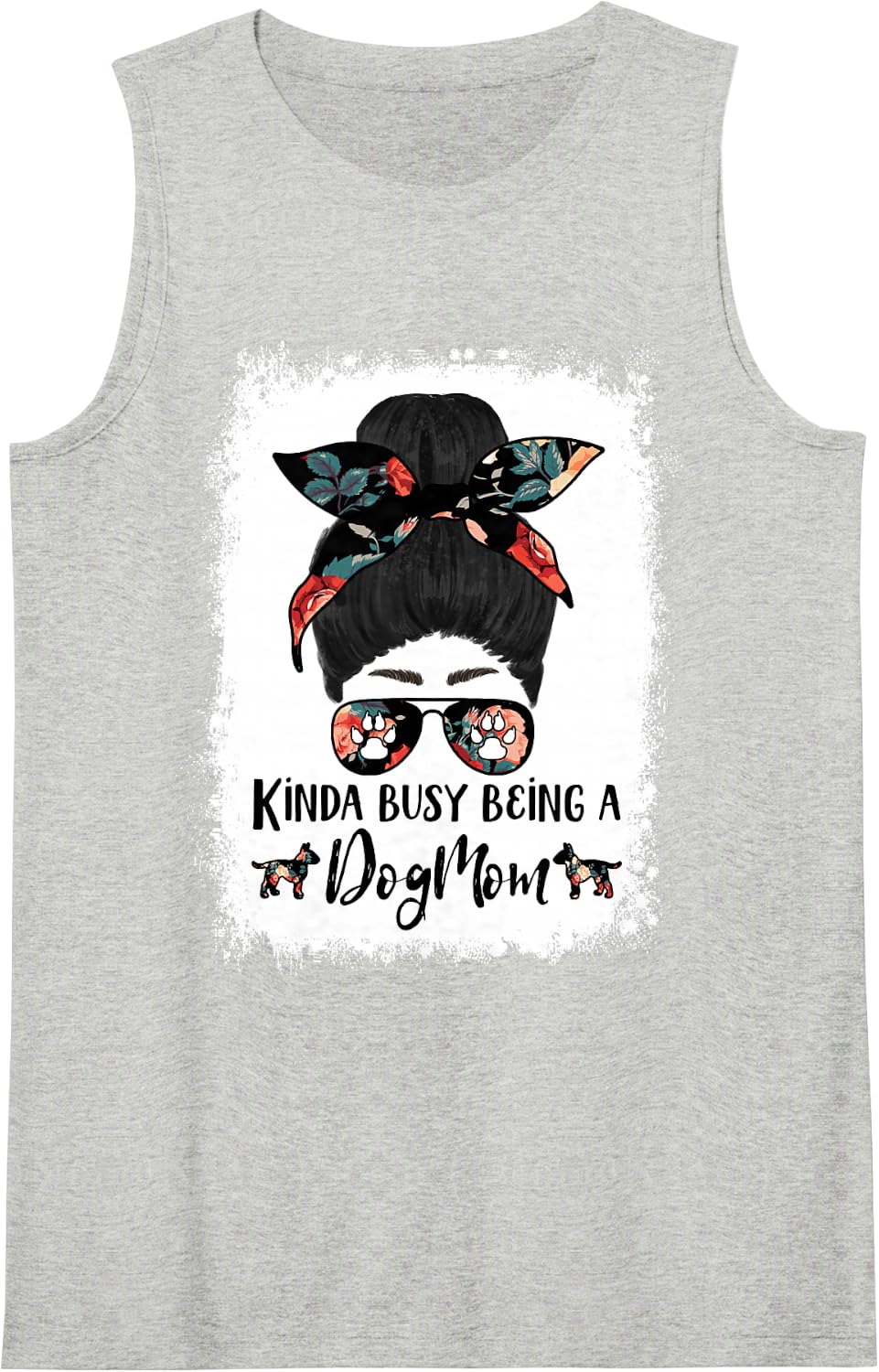 Bull Terrier Kinda Busy Being A Dog Mom Funny Messy Bun Sleeveless Tank Top - Heather Grey