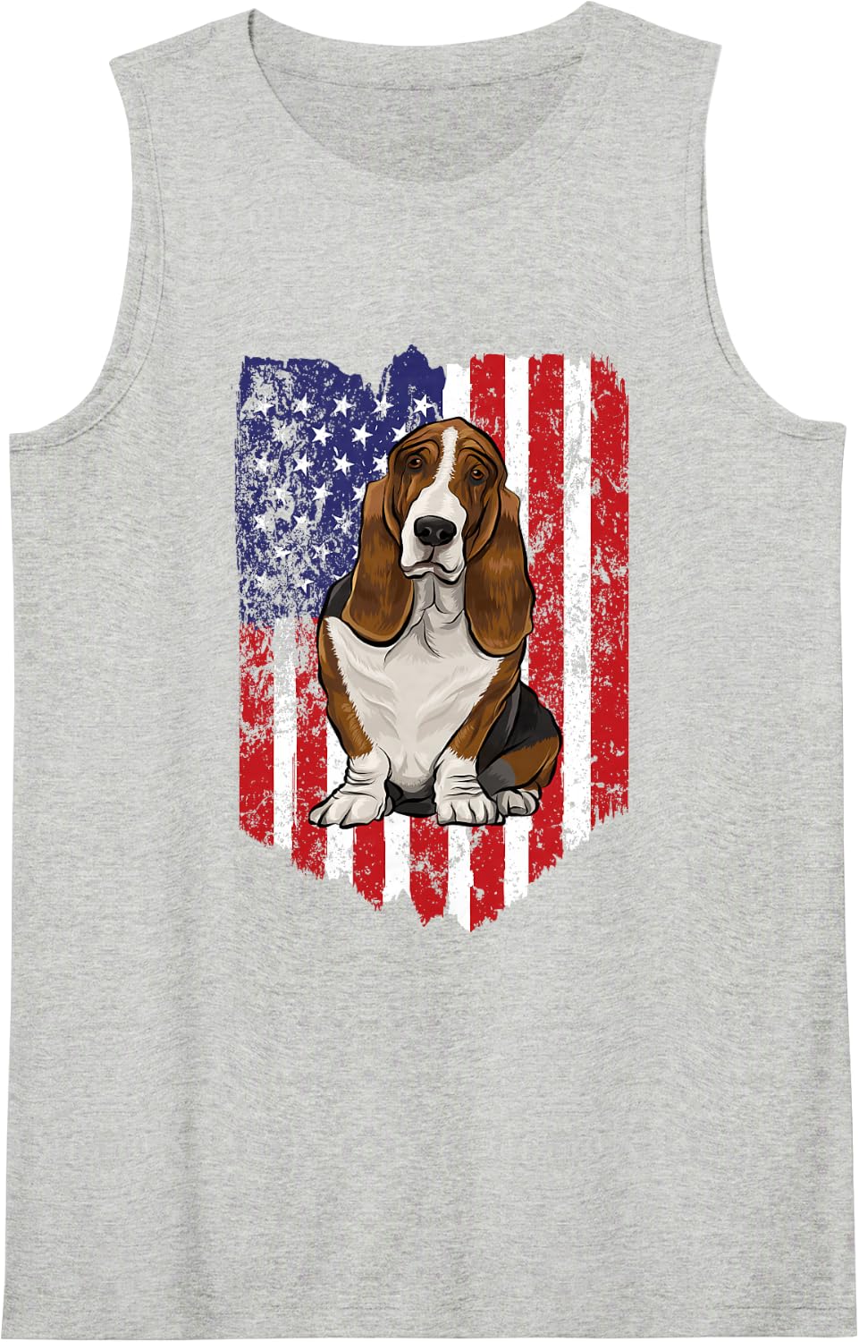 American Flag Basset Hound USA Sleeveless Tank Top - Heather Grey