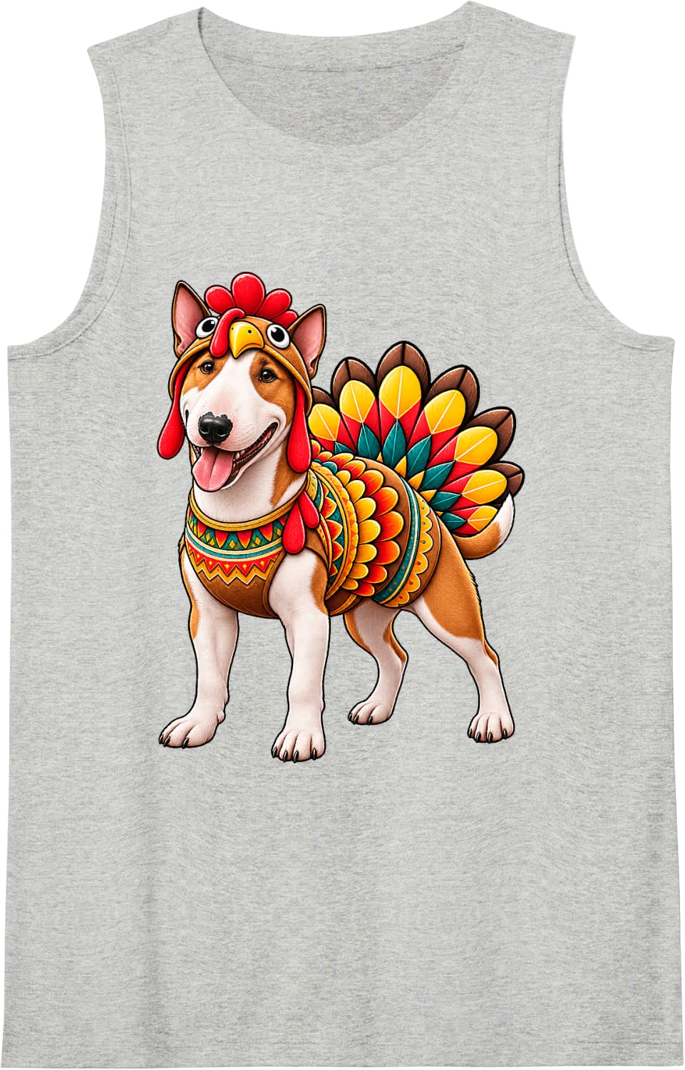 Funny Bull Terrier Turkey Costume Thanksgiving Dog Lover Sleeveless Tank Top - Heather Grey