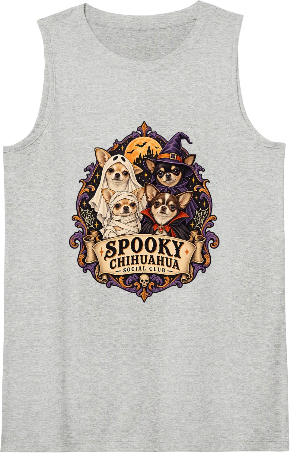 Spooky Chihuahua Social Club Chihuahua Small Dog Sleeveless Tank Top - Heather Grey