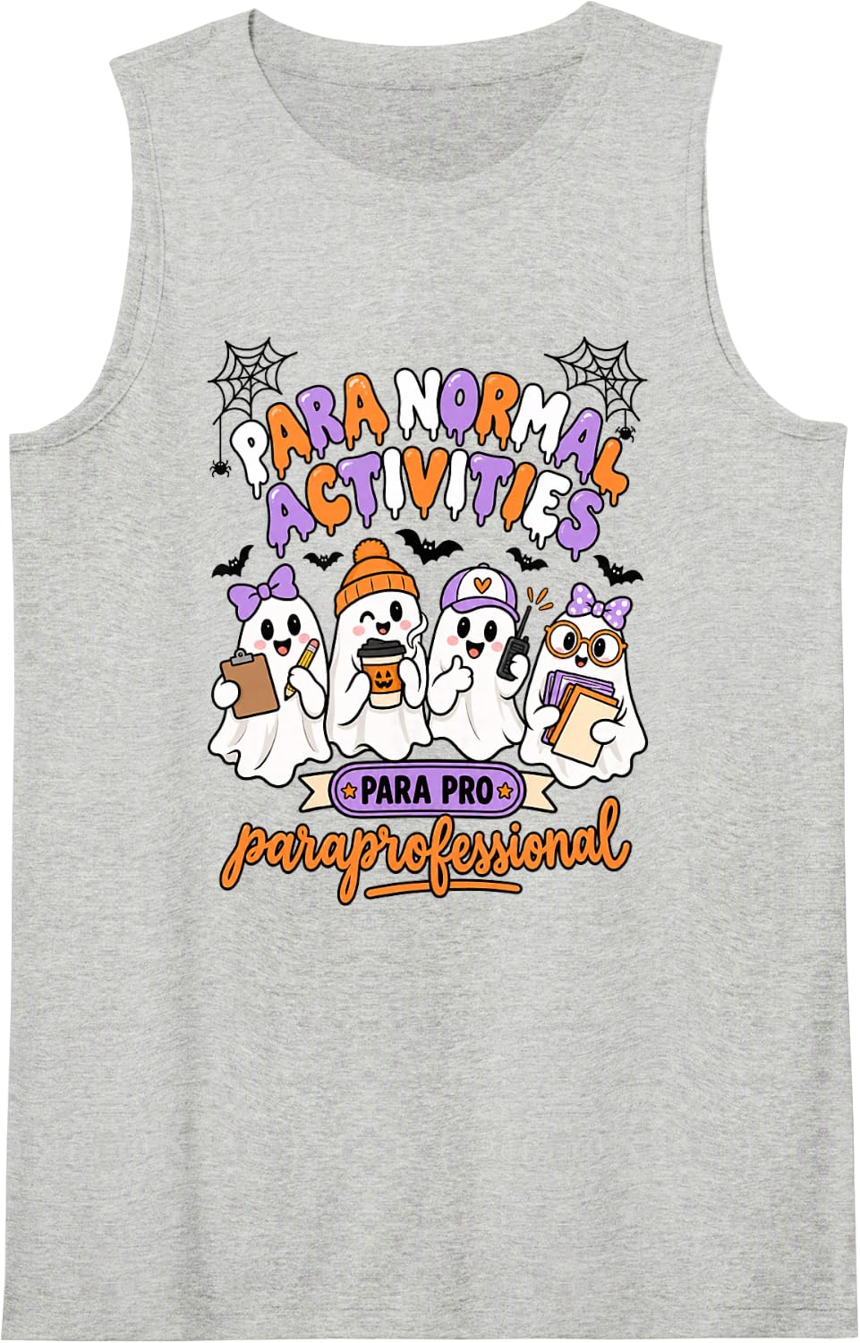 para Normal Activities Paraprofessional Halloween Ghosts Sleeveless Tank Top - Heather Grey
