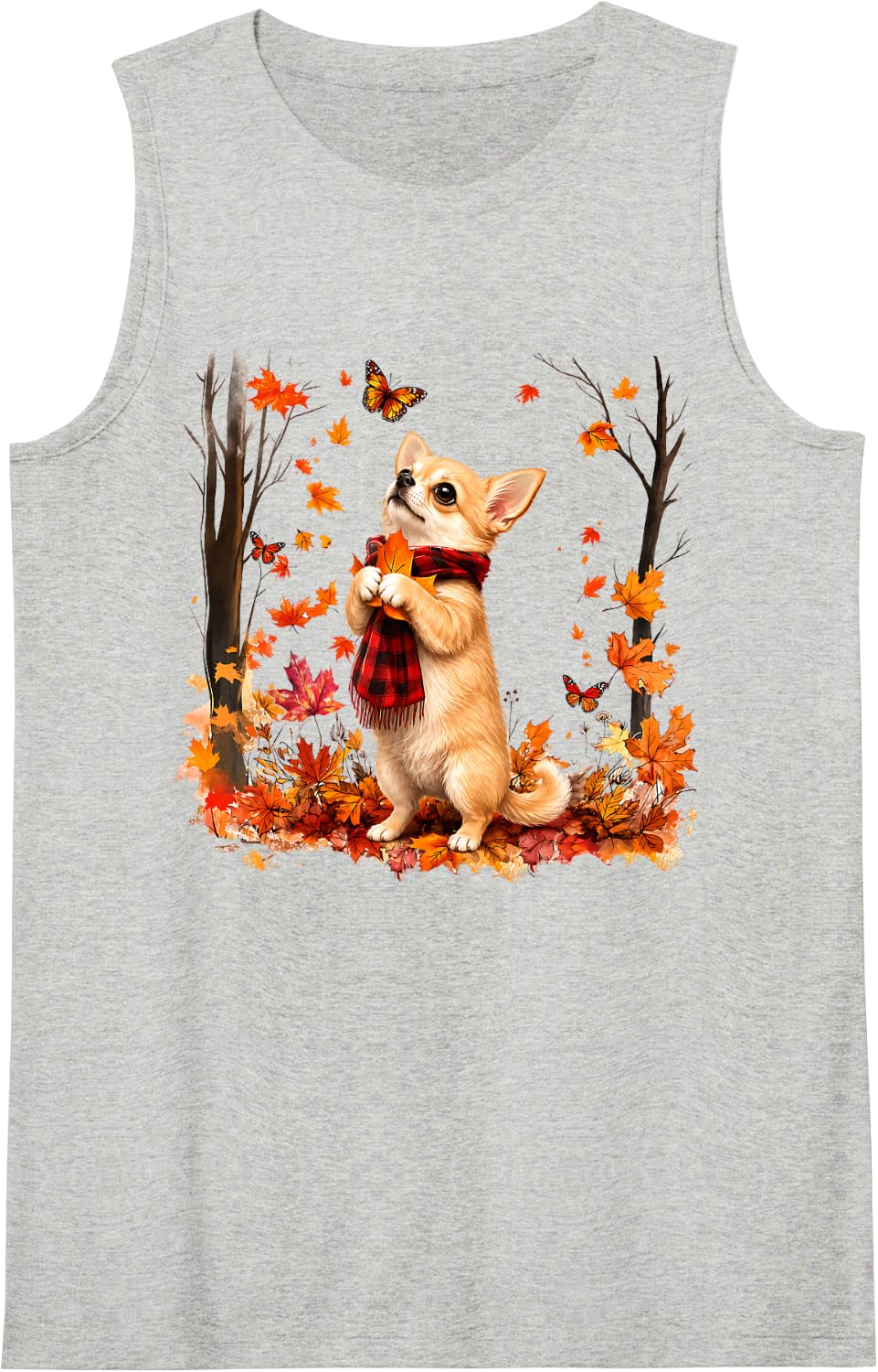 Cute Fall Chihuahua Maple Leaves Pumpkin Autumn Birthday Sleeveless Tank Top - Heather Grey