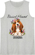 Women's Basset Hound Grandma Cute Floral Puppy Crown Flowers Dog Sleeveless Tank Top - Heather Grey