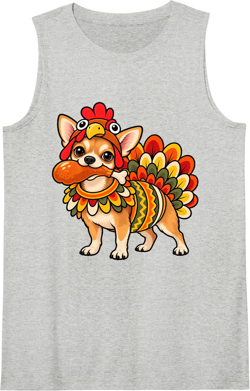 Funny Chihuahua Dog Turkey Costume Thanksgiving Women Men Sleeveless Tank Top - Heather Grey