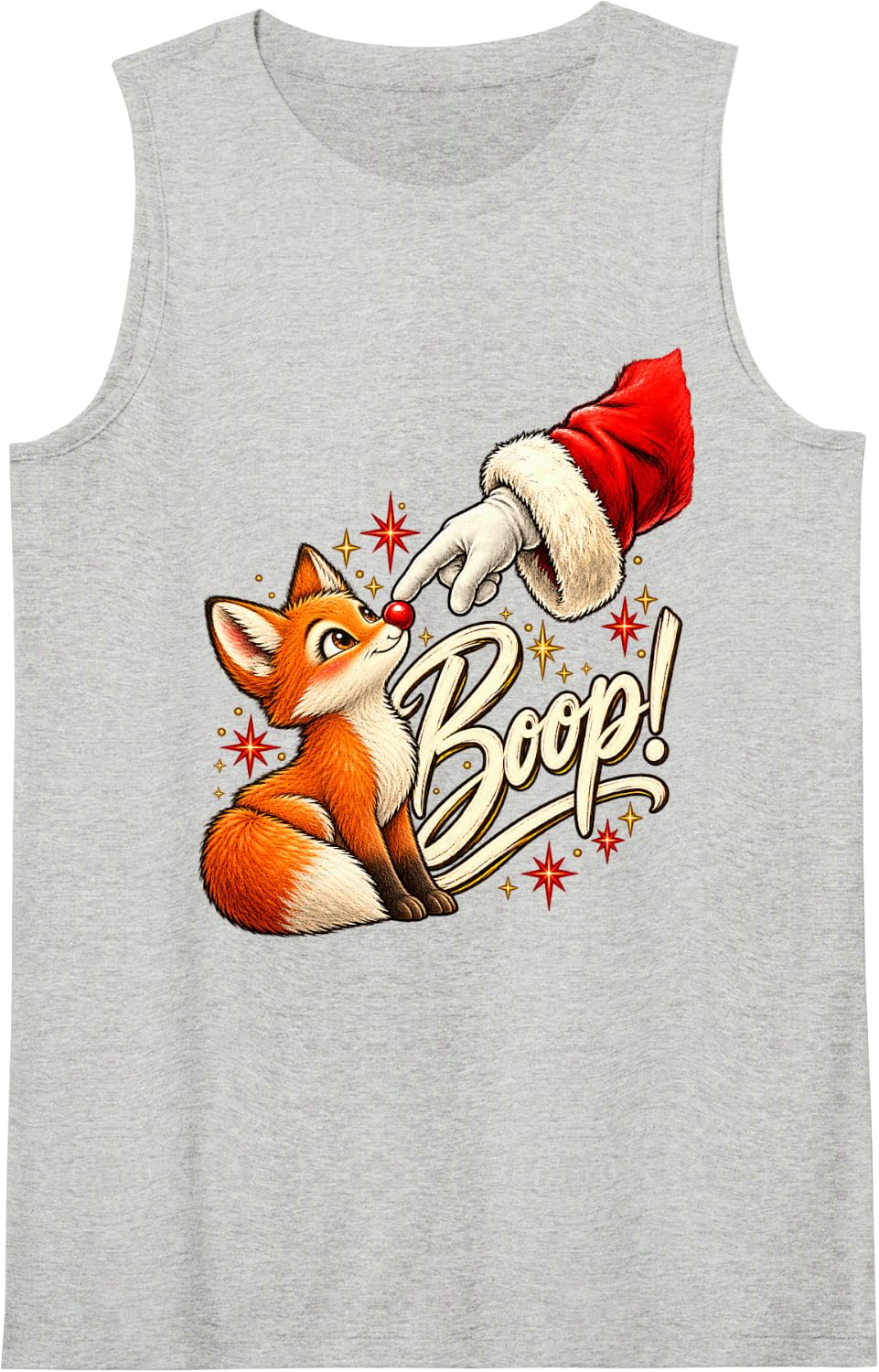Boop! Fox Happy Santa Christmas Red Nose Men Women Sleeveless Tank Top - Heather Grey