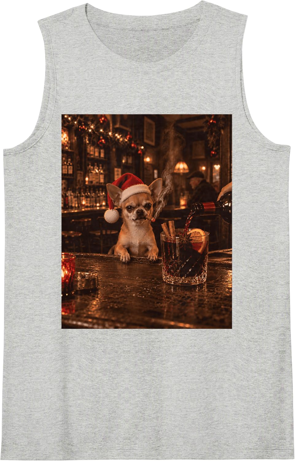 Chihuahua Drinking Mulled Wine Christmas Dog Meme Sleeveless Tank Top - Heather Grey