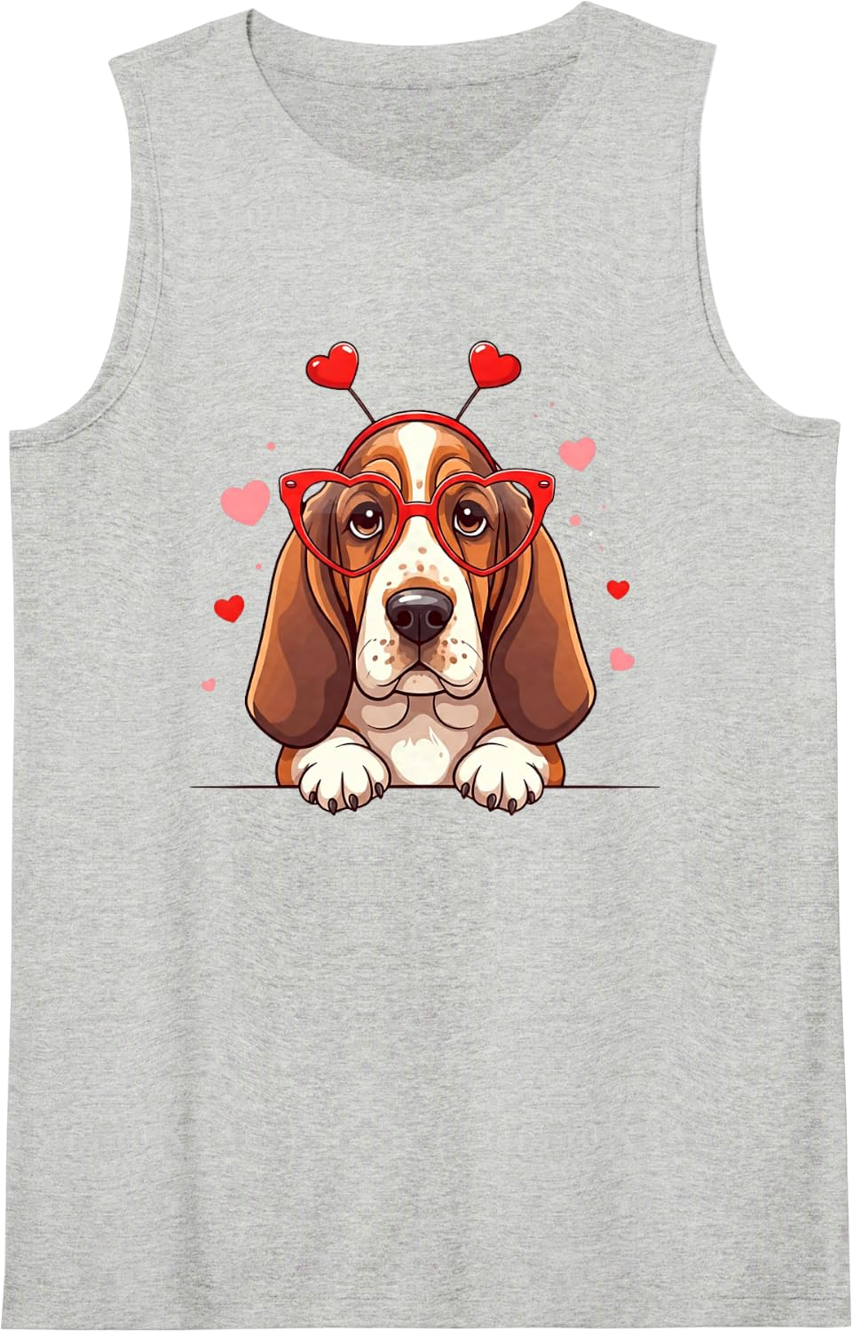 Funny Basset Hound Headband Heart Valentine Womens Mens Kids Sleeveless Tank Top - Heather Grey
