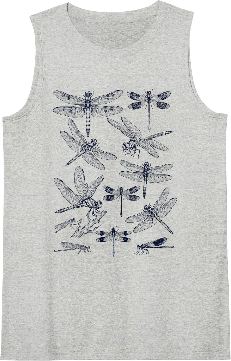 Vintage Dragonfly Entomology Botanical Insect Nature Graphic Sleeveless Tank Top - Heather Grey