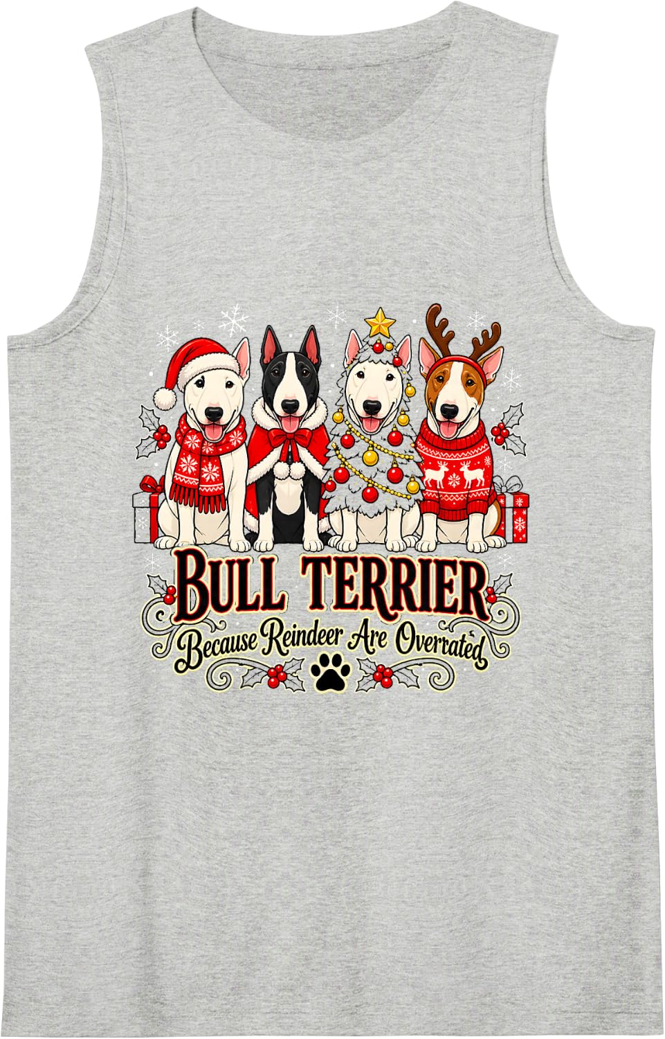 Bull Terrier Christmas Holiday Festive Dogs Sleeveless Tank Top - Heather Grey
