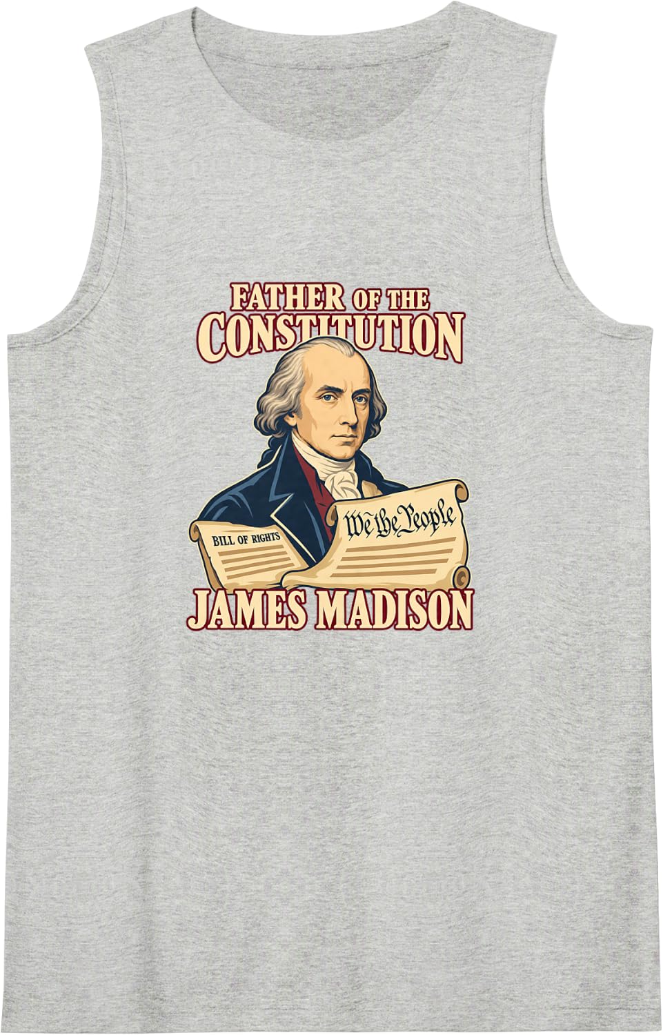 James Madison Father of the Constitution Portrait Sleeveless Tank Top - Heather Grey
