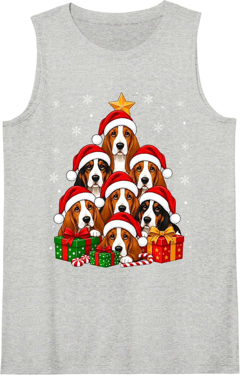 Basset Hound Dog Christmas Tree Cute Festive Puppies Xmas Sleeveless Tank Top - Heather Grey
