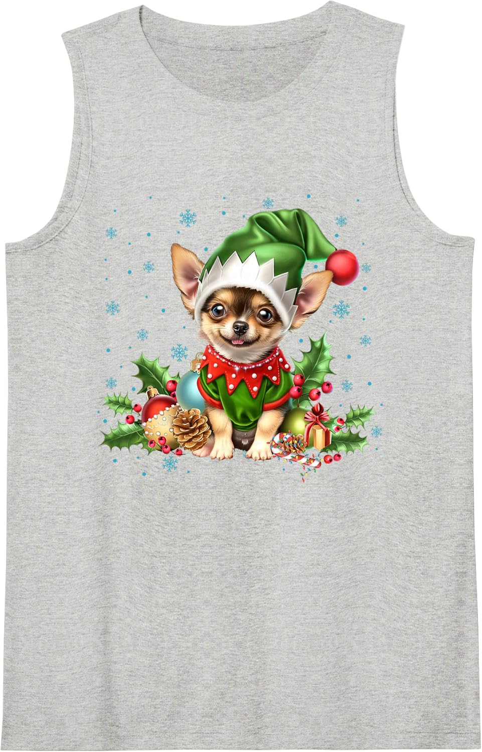 Chihuahua Christmas Dog Lights Santa Hat Xmas Funny Sleeveless Tank Top - Heather Grey