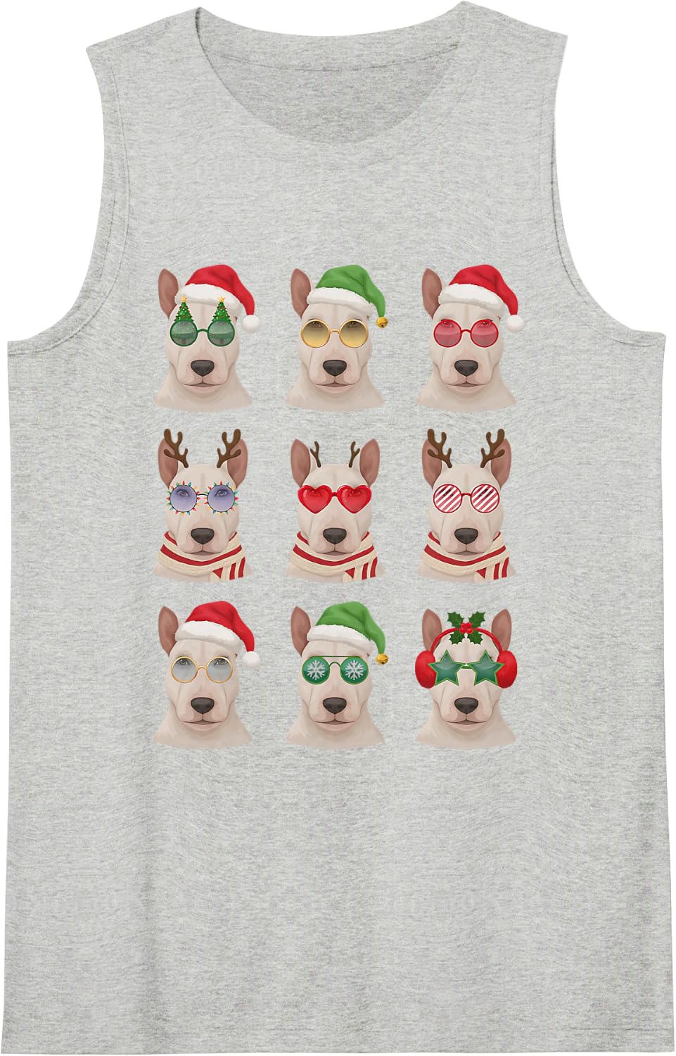 Bull Terrier Funny Christmas Pajama Cute Dog Owner Sleeveless Tank Top - Heather Grey