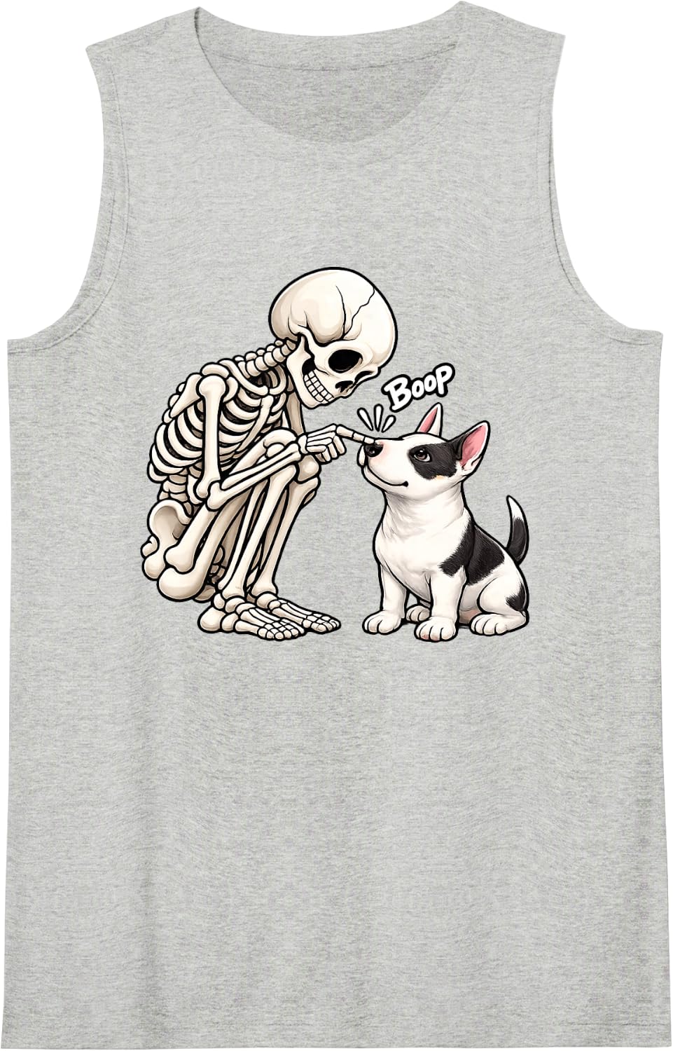 Funny Skeleton Bull Terrier Boop Dog Lover Mom Halloween Sleeveless Tank Top - Heather Grey