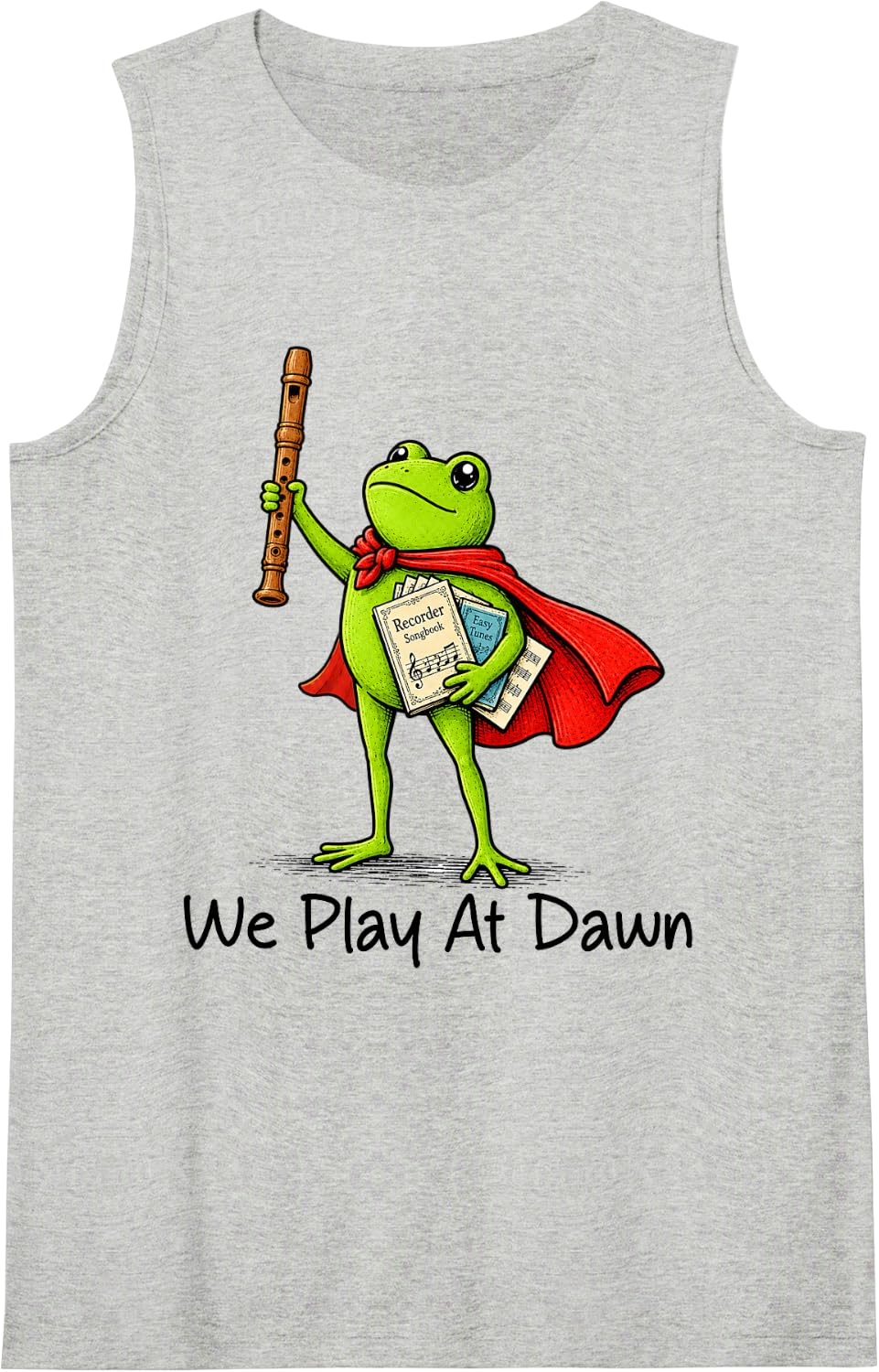 Recorder Player Musician Music Lover Frog We Play At Dawn Sleeveless Tank Top - Heather Grey