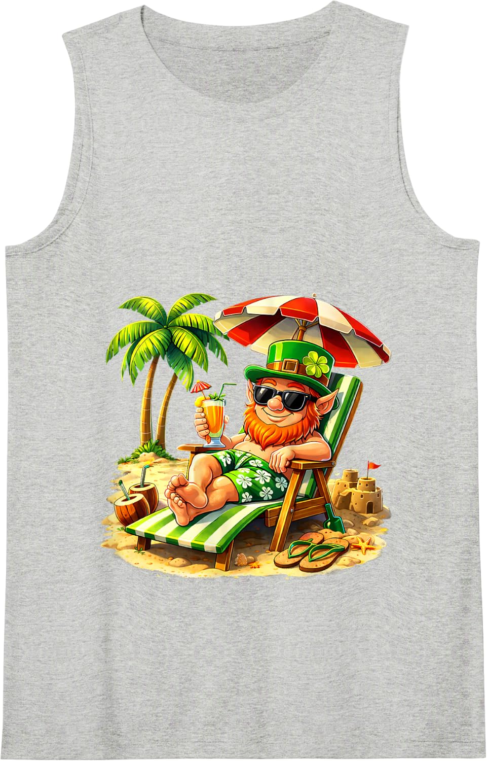 Leprechaun Beach Vacation Shamrock St Patrick's Day Tank Top - Heather Grey