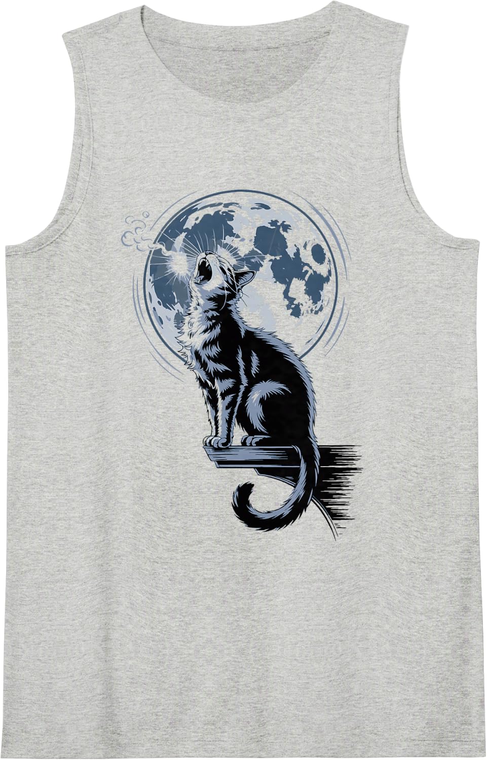 Mystic Moon Cats Cosmic Night Artwork Sleeveless Tank Top - Heather Grey