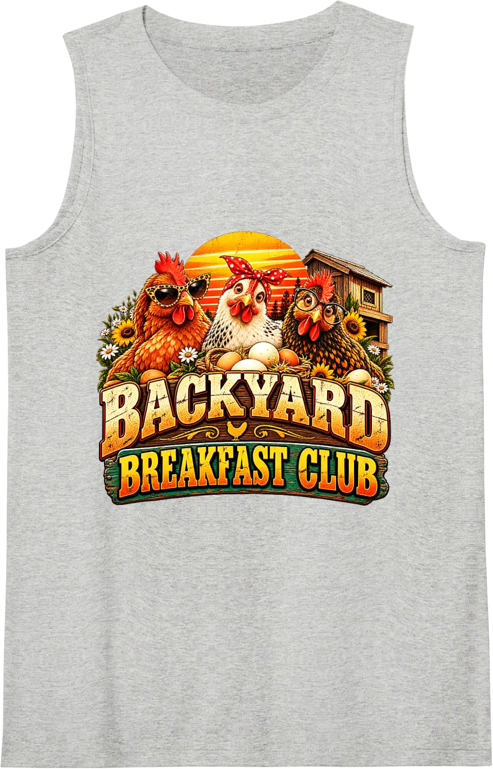 Backyard Breakfast Club Funny Chickens Fresh Eggs Retro Sleeveless Tank Top - Heather Grey