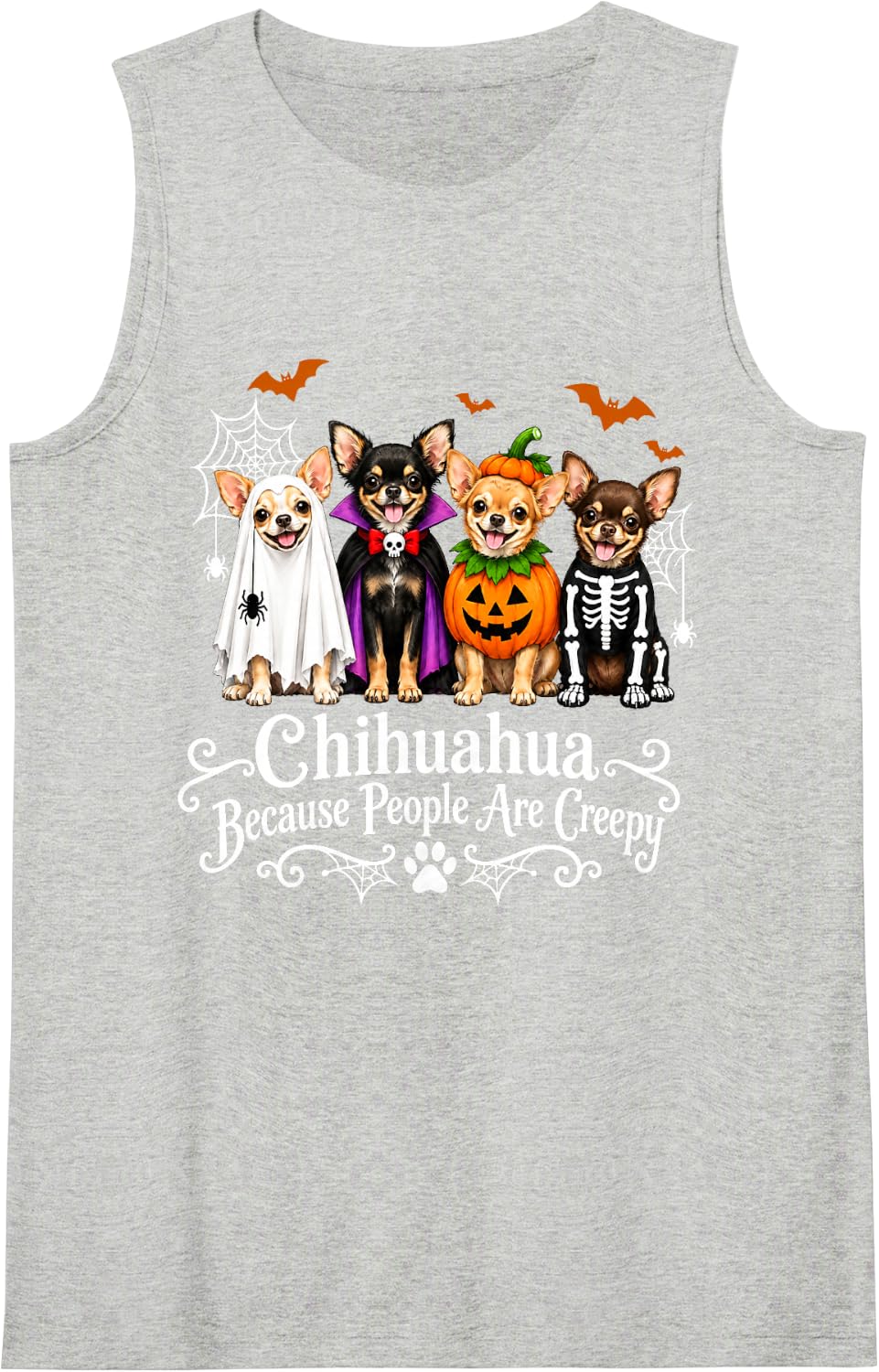 Chihuahua Because People are Creepy Halloween Dog Costume Sleeveless Tank Top - Heather Grey