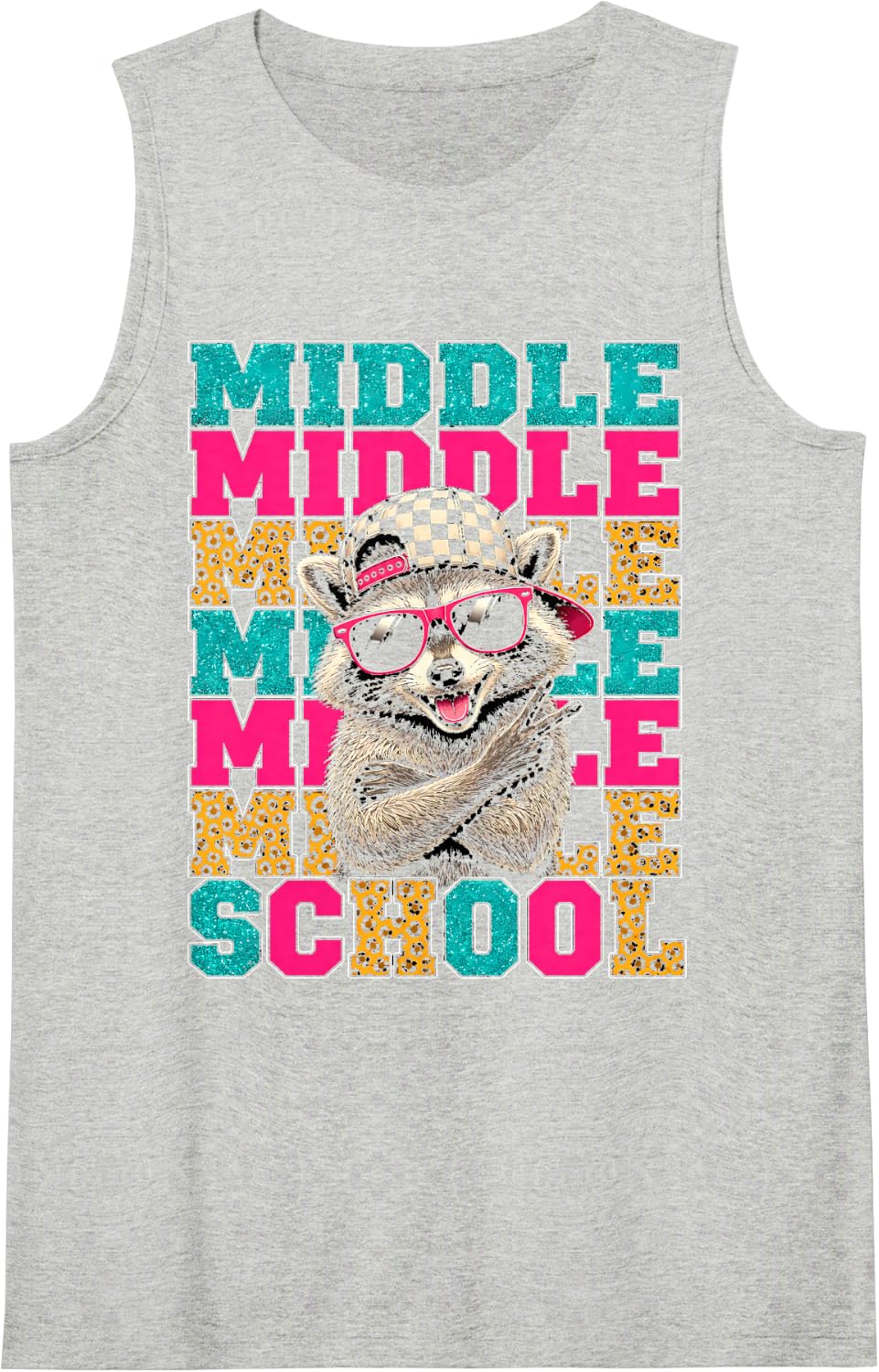 Funny Middle School Feral Raccoon Back to School Teacher Sleeveless Tank Top - Heather Grey