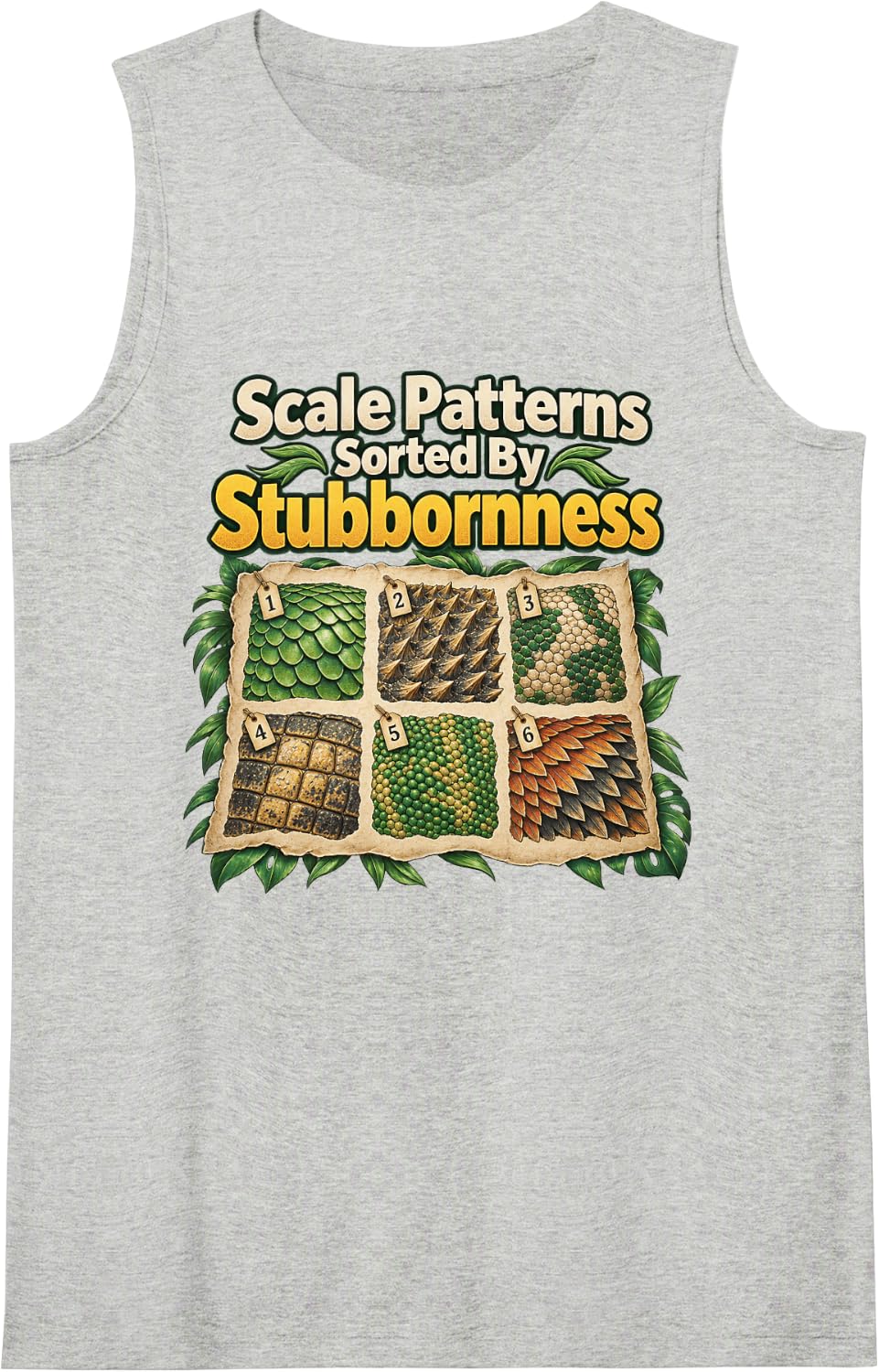 Scale Patterns Sorted By Stubbornness Reptile Graphic Sleeveless Tank Top - Heather Grey