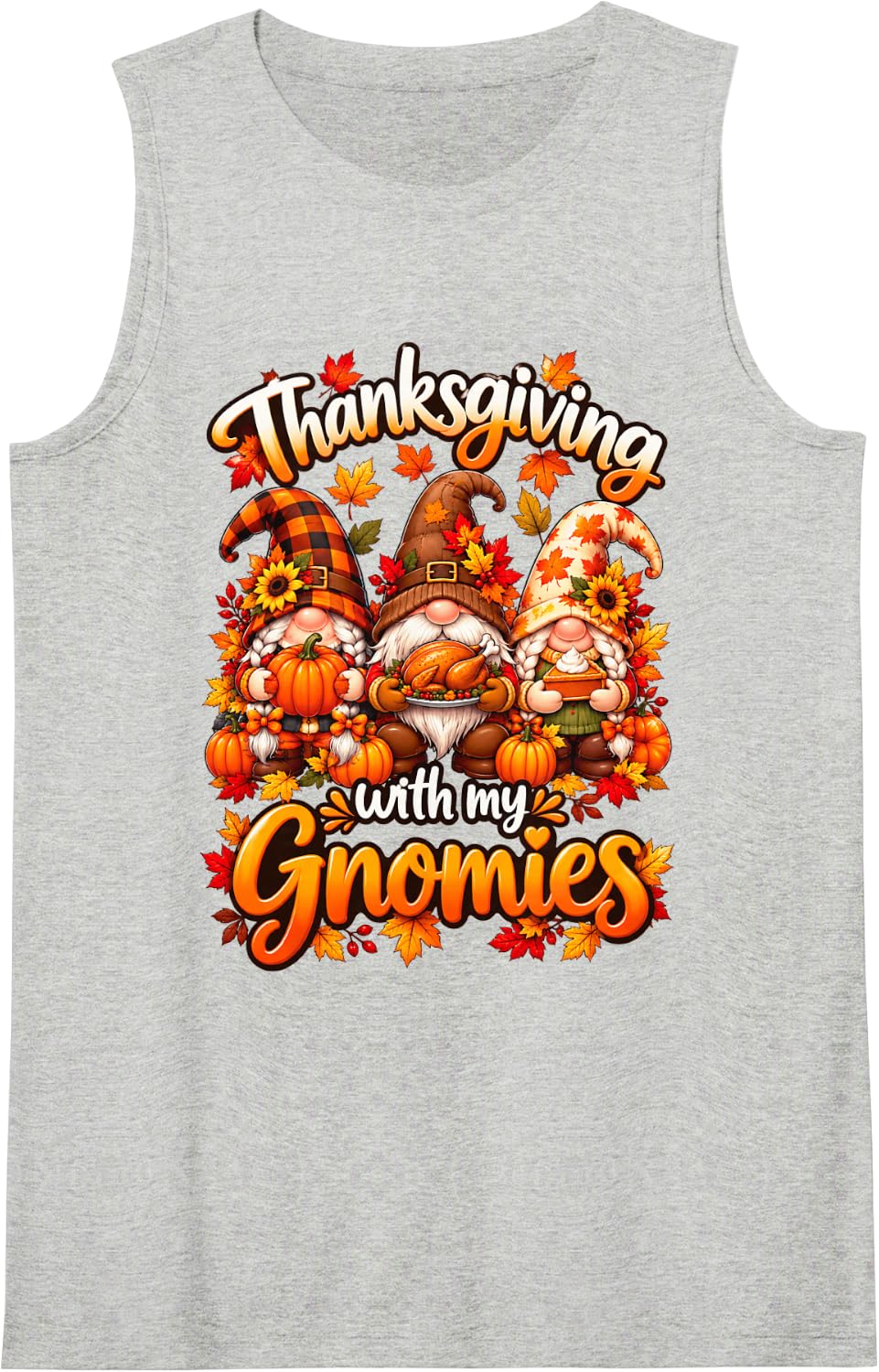 Thanksgiving with My Gnomies Family Fall Gnome Men Women Kid Sleeveless Tank Top - Heather Grey
