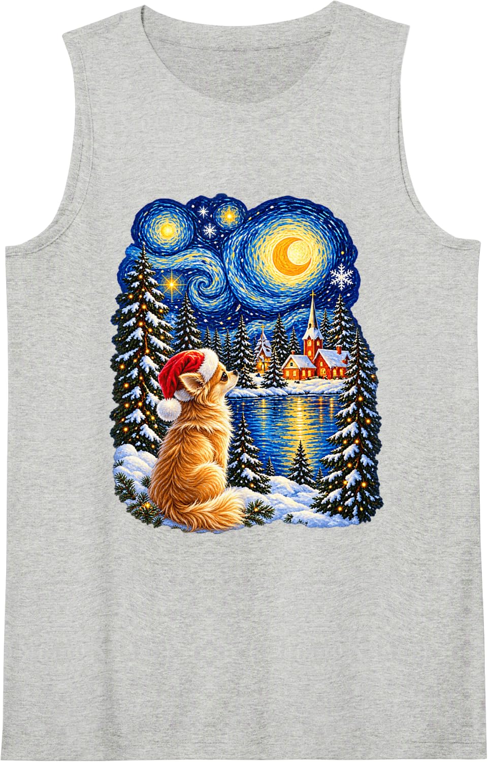 Christmas Chihuahua Dreamy Santa Hat Winter Stars Men Women Sleeveless Tank Top - Heather Grey