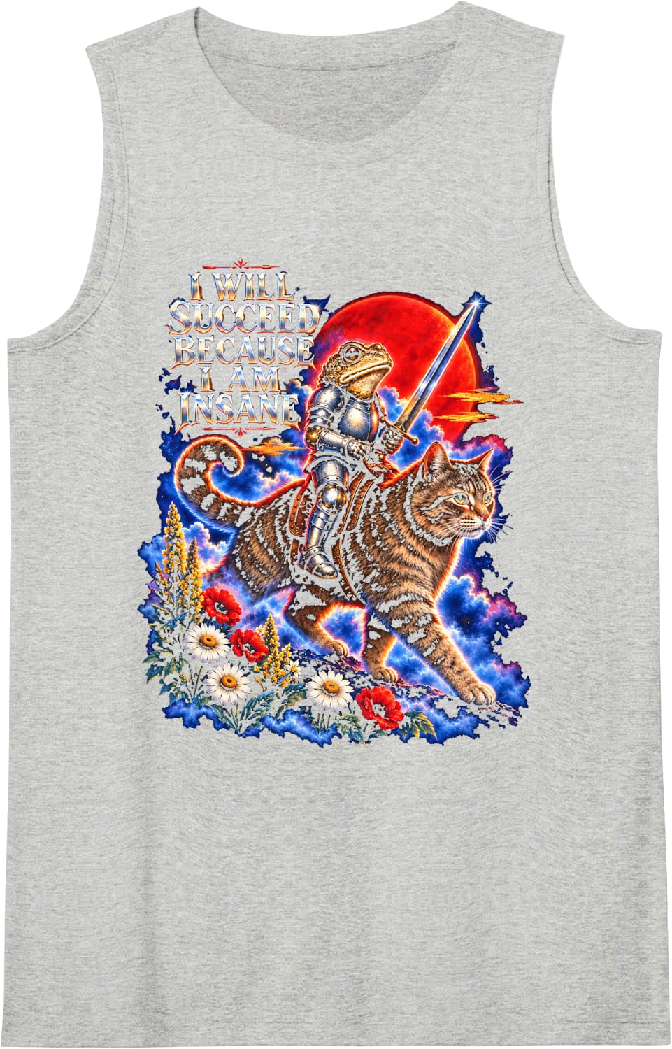 Succeed Insane - Frog Knight Cat Insane Success Sleeveless Tank Top - Heather Grey