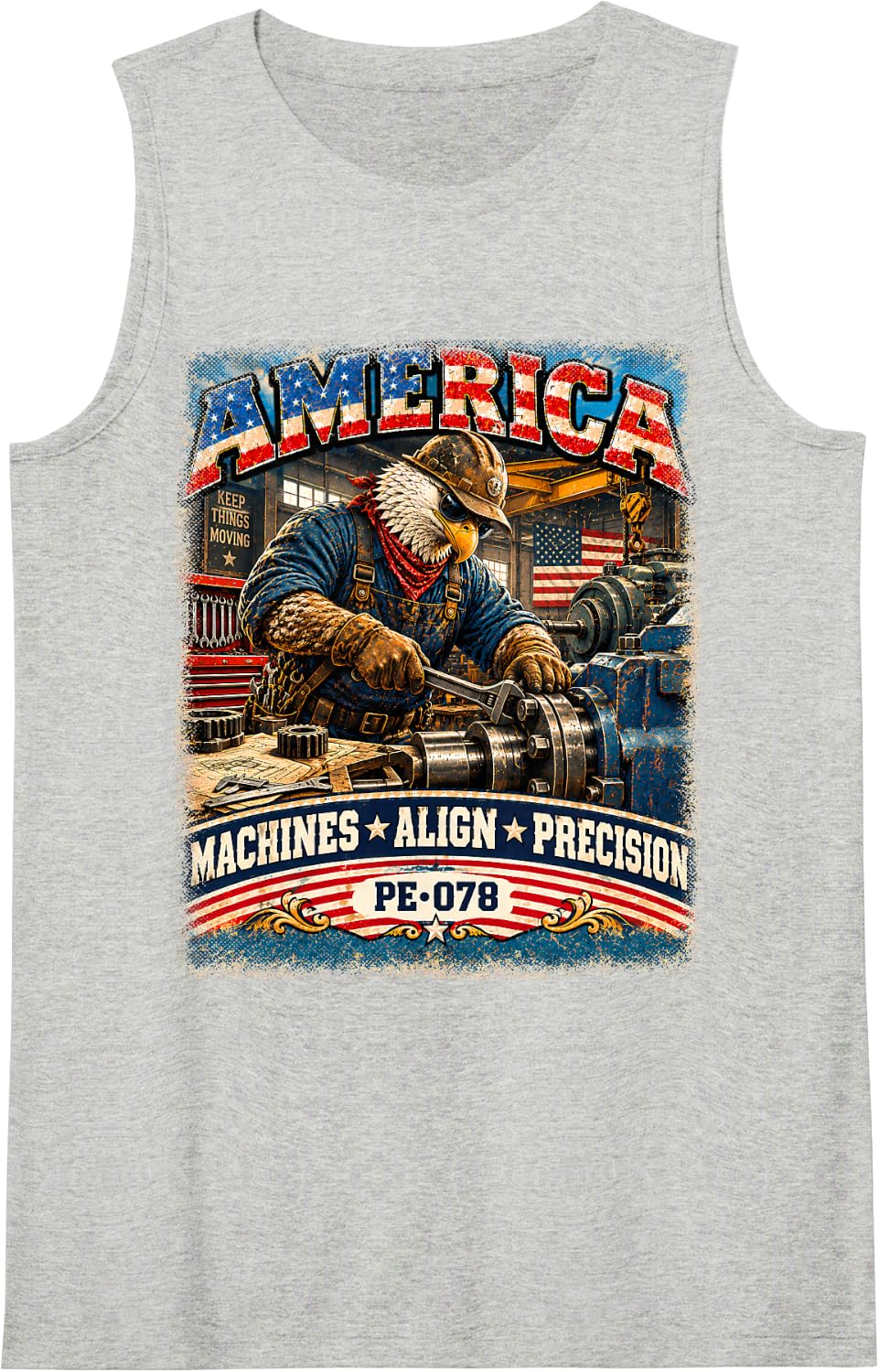 America | Machines Align Precision| Vintage Eagle Millwright Sleeveless Tank Top - Heather Grey