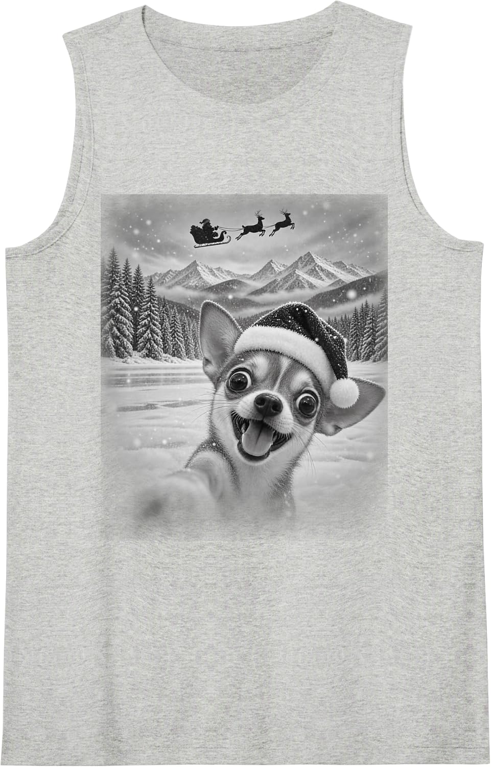 Chihuahua Santa Selfie Funny Christmas Dog Mom Sleeveless Tank Top - Heather Grey