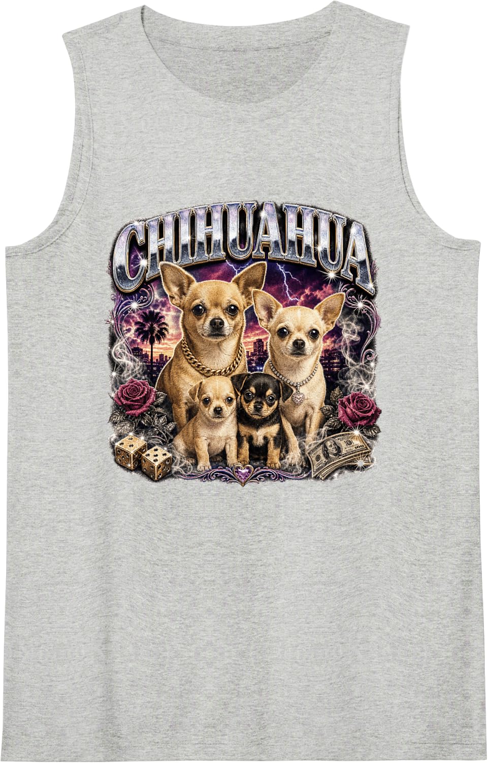 Cute Funny Chihuahua Dog Family Streetwear Sleeveless Tank Top - Heather Grey