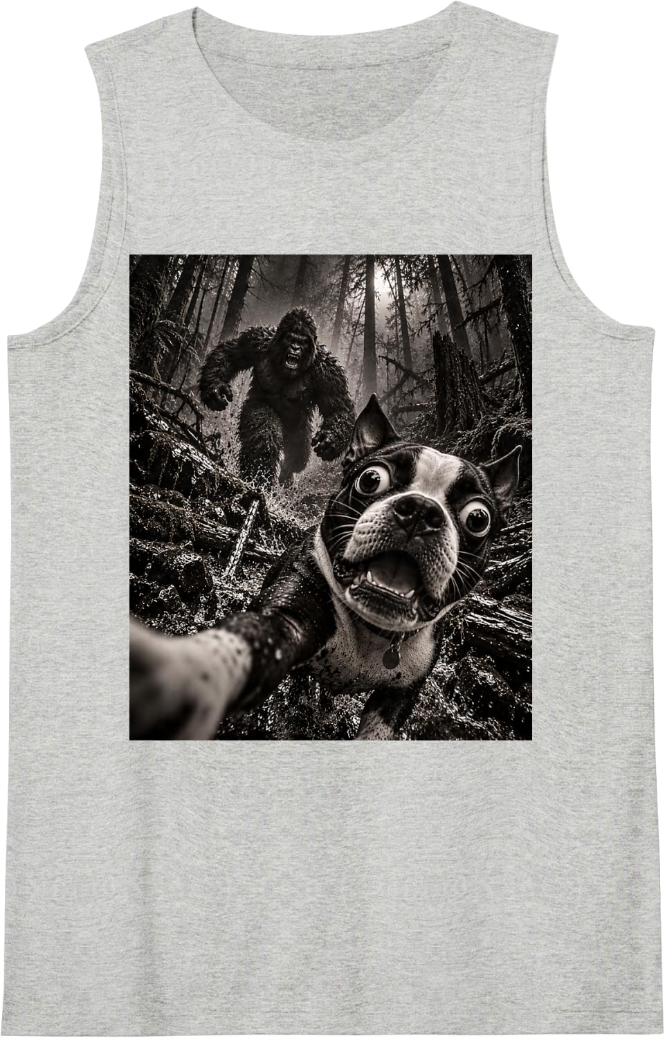 Funny Bigfoot Boston Terrier Sleeveless Tank Top - Heather Grey
