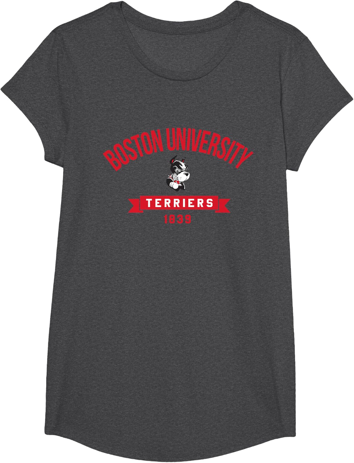 Boston Terriers Arch Over EST 1839 Icon - Neutral Boston U T-Shirt - Girls Dark Heather Grey