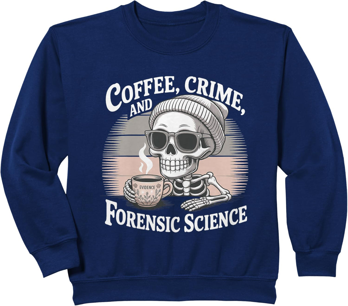 Coffee Crime and Forensic Science Skeleton Sweatshirt - Navy Blue